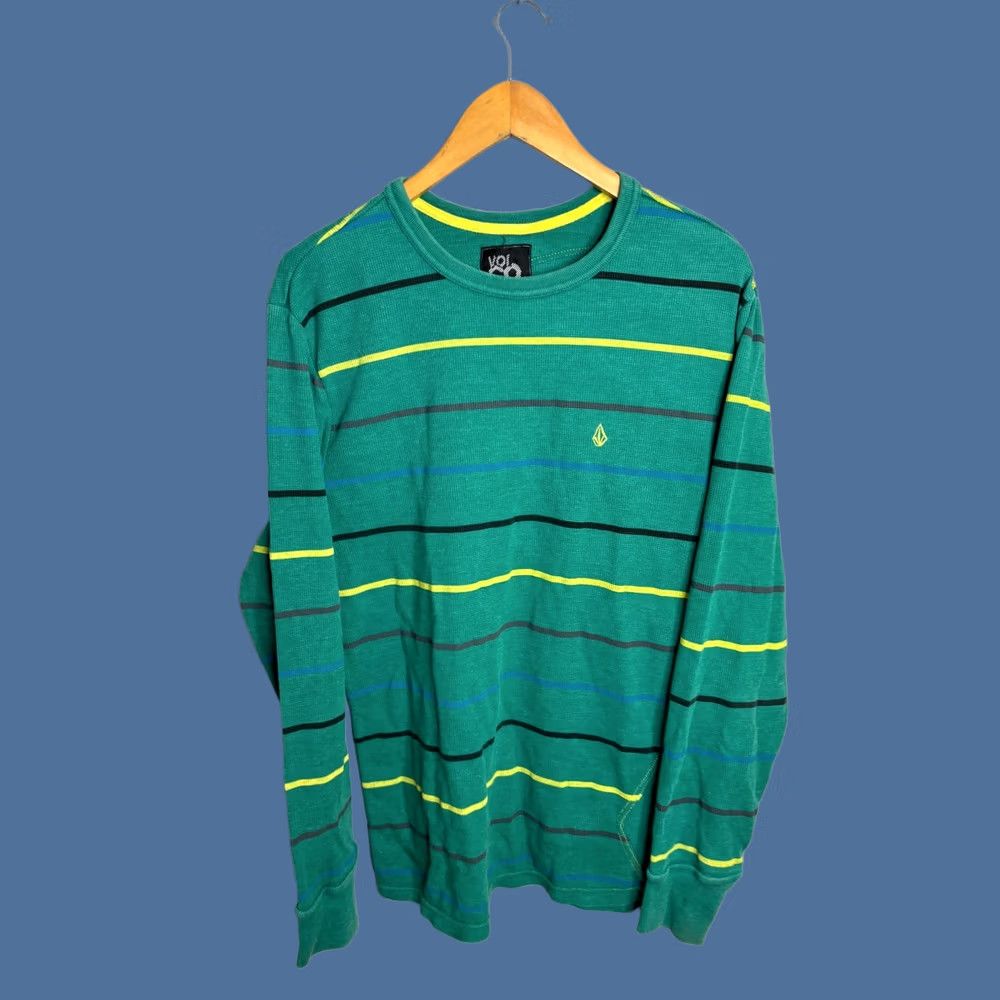 Volcom Volcom T-Shirt Thermal Long Sleeve Striped Y2K XL Green Mens Vintage Skull Logo 8/10 Size US XL / EU 56 / 4 - 1 Thumbnail