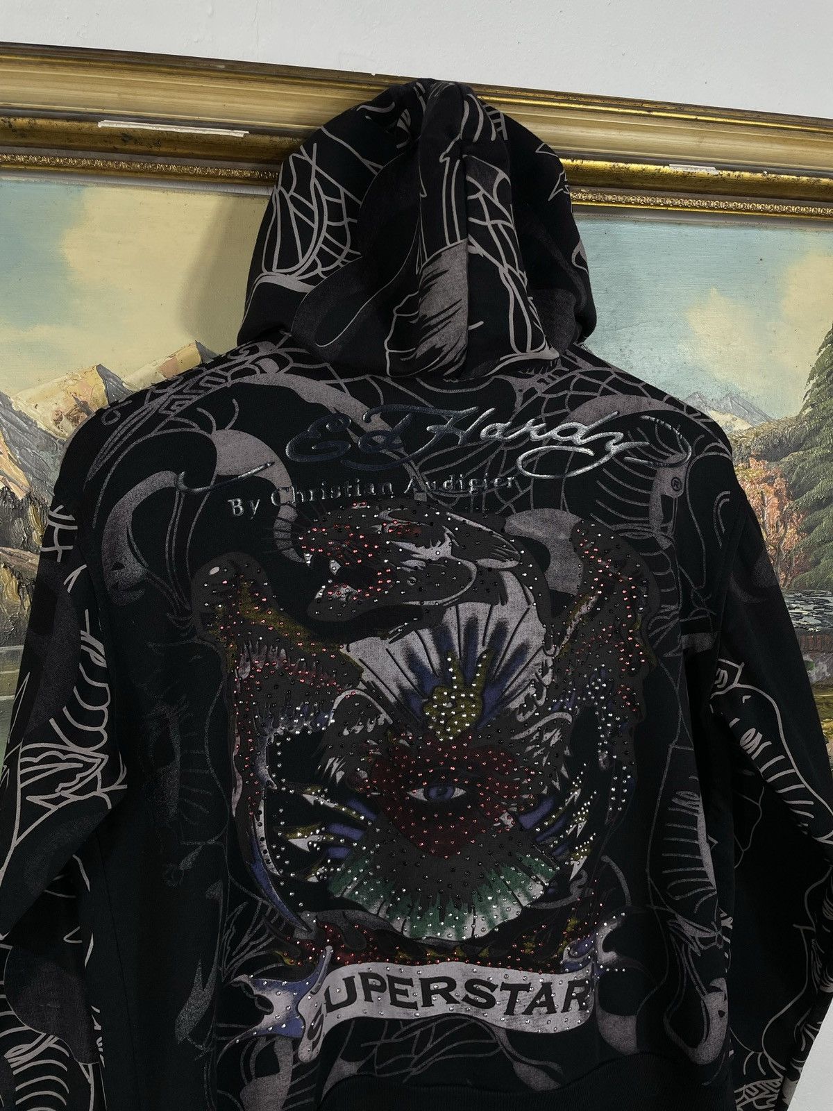 Ed Hardy × Vintage Ed Hardy Y2k Avant Garde Zip AOP Hoodie Sweatshirt Vintage Size M / US 6-8 / IT 42-44 - 8 Thumbnail