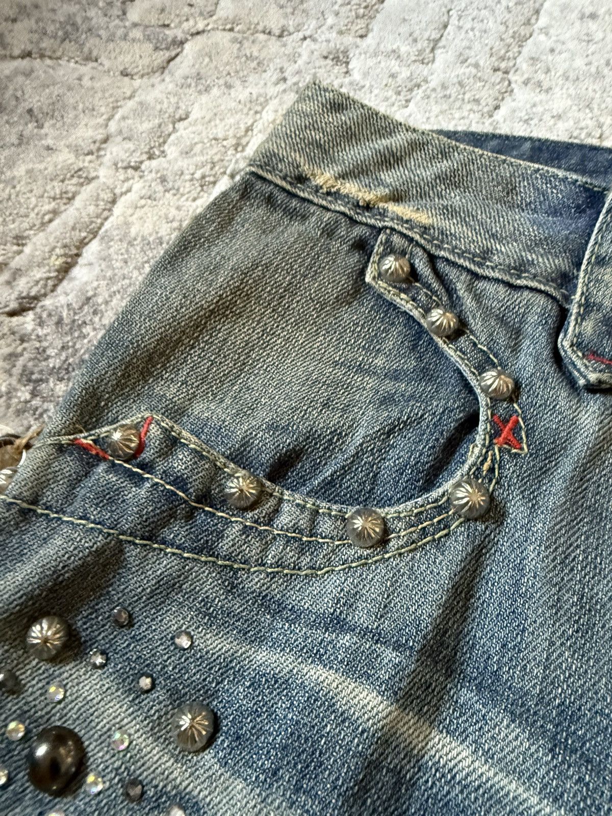 If Six Was Nine Studded Gemstone Claw Mark Muddy Wash Japanese Flared Jeans Size US 29 - 7 Thumbnail