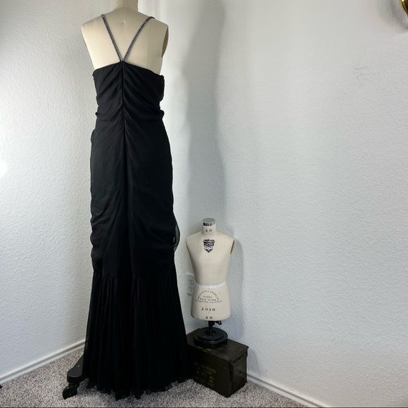 Vintage VTG William Travilla Ruffle Tiered Black Silk Chiffon Gown Size XL / US 12-14 / IT 48-50 - 6 Thumbnail