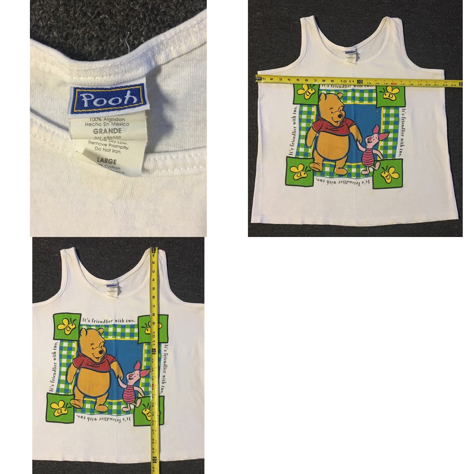 Disney VINTAGE 90s Winnie The Pooh Piglet Tank Top T-Shirt Mickey Mouse Disney Cartoon Grunge Fun White S Mens Fashion" Size US S / EU 44-46 / 1 - 8 Thumbnail