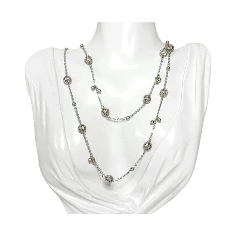 Designer Cookie Lee Signed Art Deco Silver Ball Bead Flapper Necklace Size ONE SIZE - 8 Thumbnail