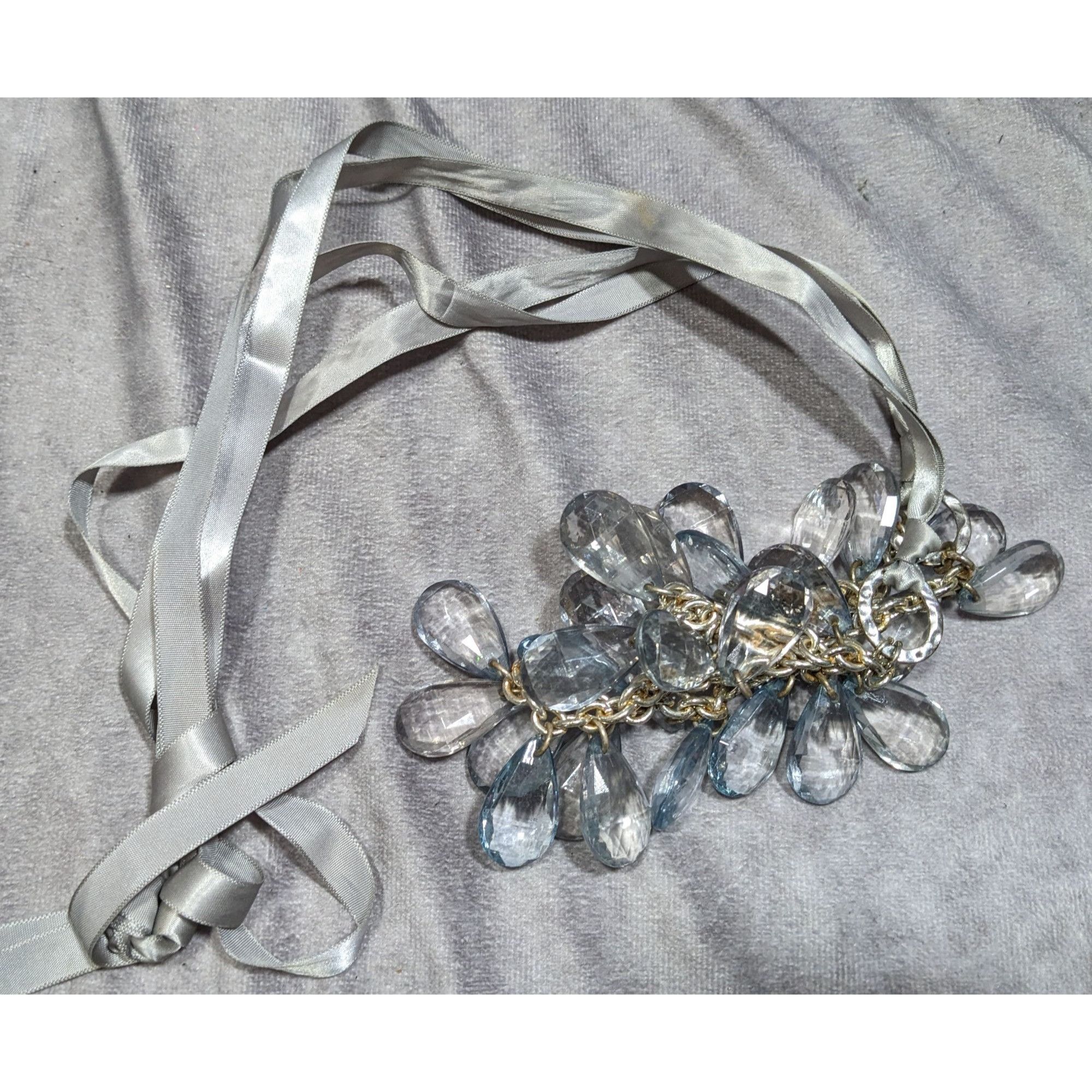 Other Silver Ribbon Necklace With Clear Crystal Teardrop Beads & C Size ONE SIZE - 4 Thumbnail