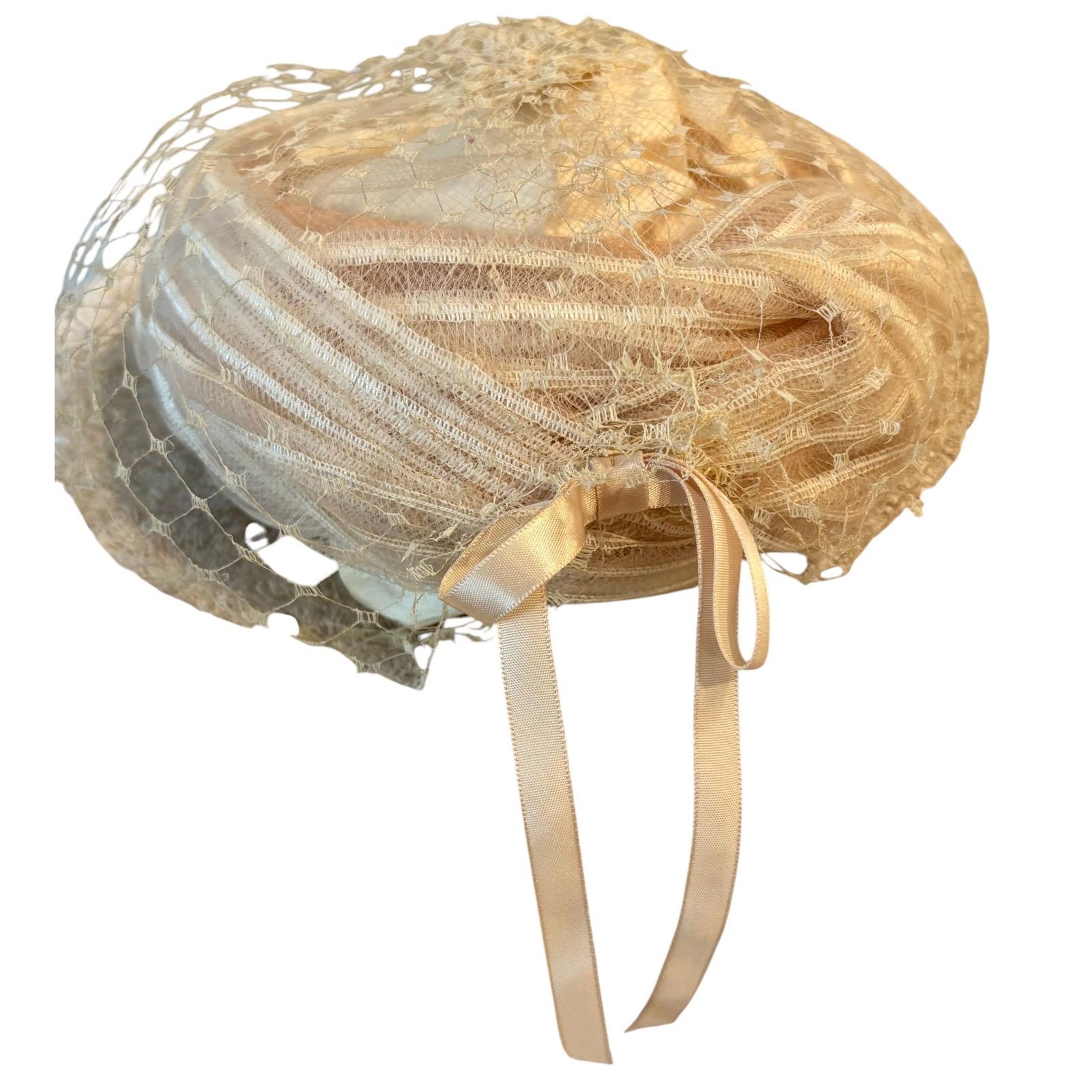 Vintage Vintage Beige Pillbox Fascinator Wedding Event Hat Lace Size ONE SIZE - 3 Thumbnail