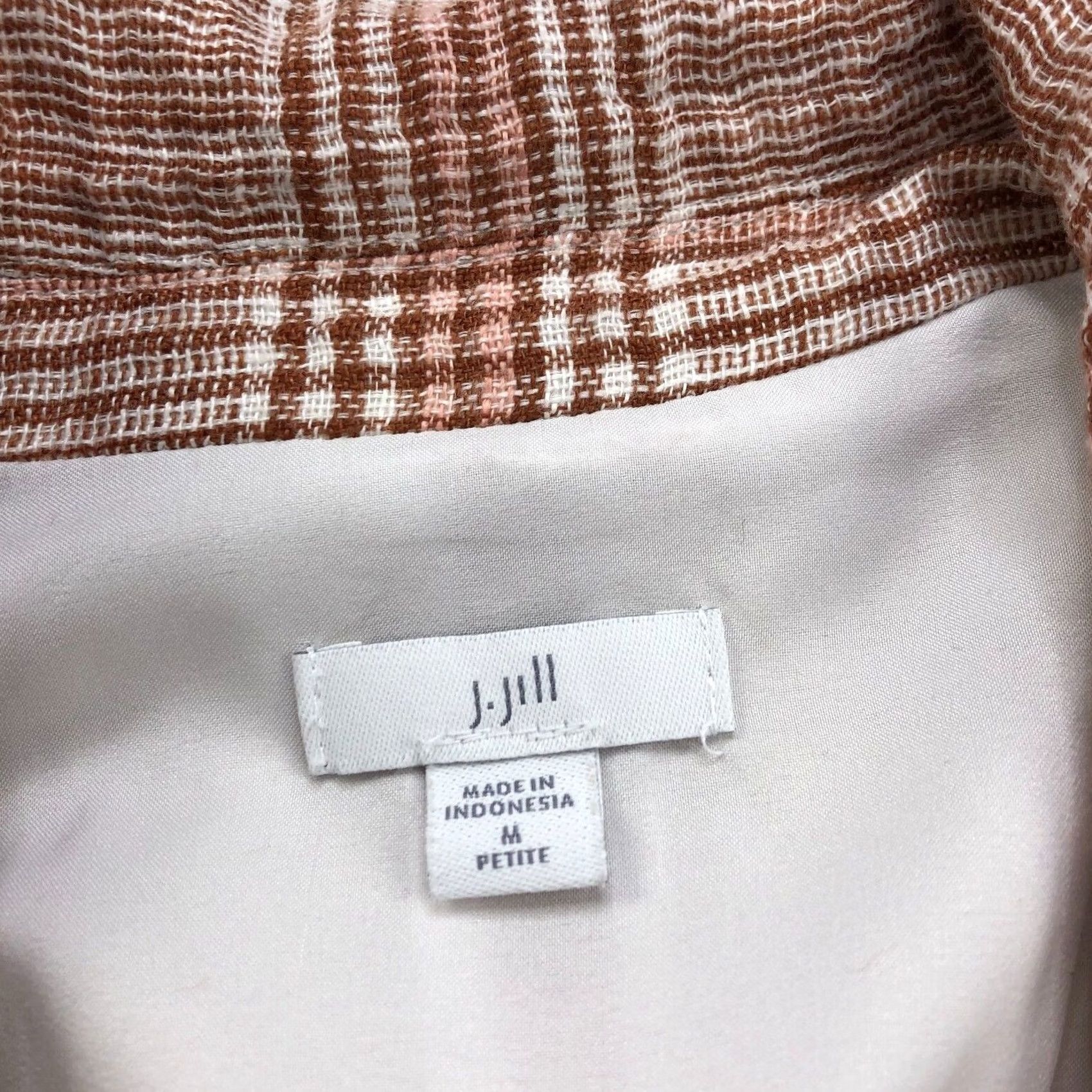 J. Jill J.Jill Blazer Jacket Orange Size M Petite Oversized Linen Cotton Blend Button Closure Collared Knit Pattern Plaid Women Slim/Relaxed Fit (Jacket) Size M / US 6-8 / IT 42-44 - 3 Thumbnail