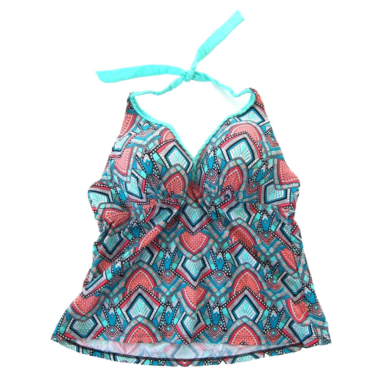AQUA NWT Aqua Couture Geometric Tankini Top L Built In Bra Halter Swim Blue Black Orange Women Size ONE SIZE - 2 Thumbnail