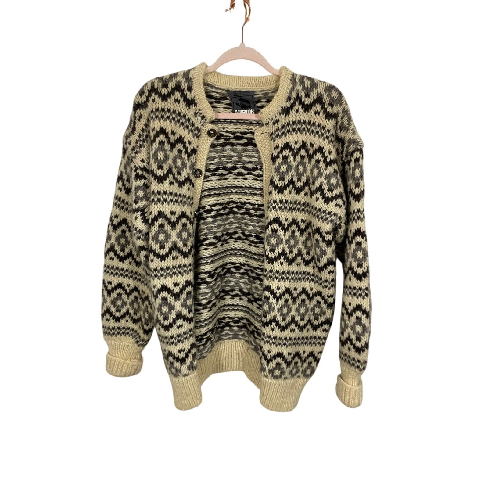 Musk Ox Womens S Oversized Cardigan 100% Pure Wool Fair Isle