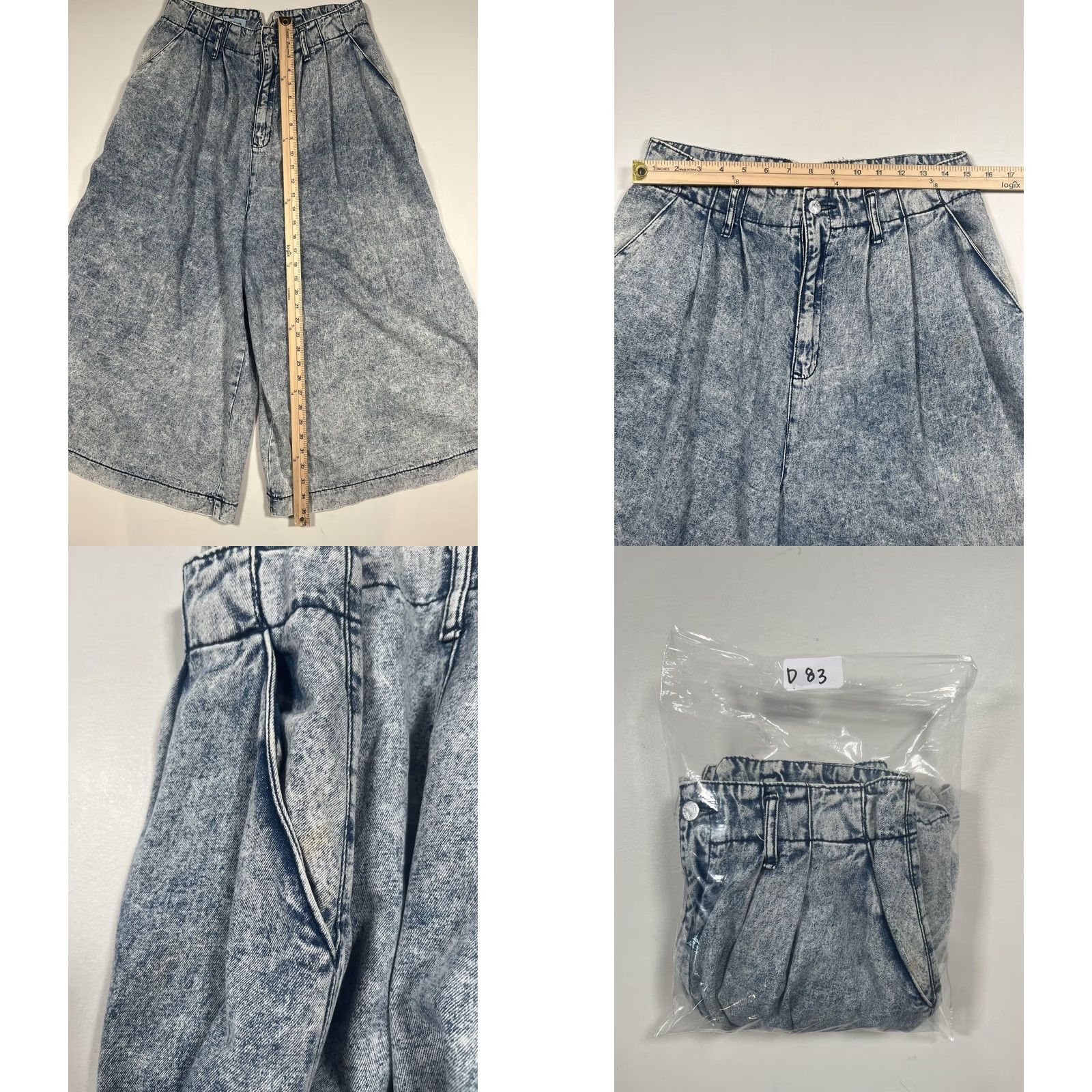 Vintage VINTAGE London Jeans Wide-Leg Juniors 13/14 Acid Wash High Rise Crop Pleated Denim Blue 29 in Pair Womens? Size 34" / US 12 / IT 48 - 8 Thumbnail