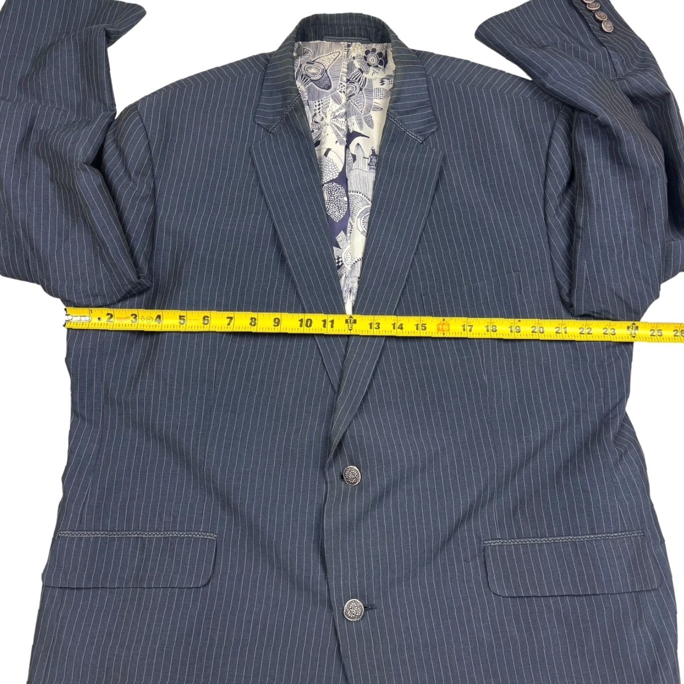 Robert Graham Robert Graham Blazer Jacket Mens Linen Blend Railroad Stripe Blue Size 50R Size 50R - 6 Thumbnail