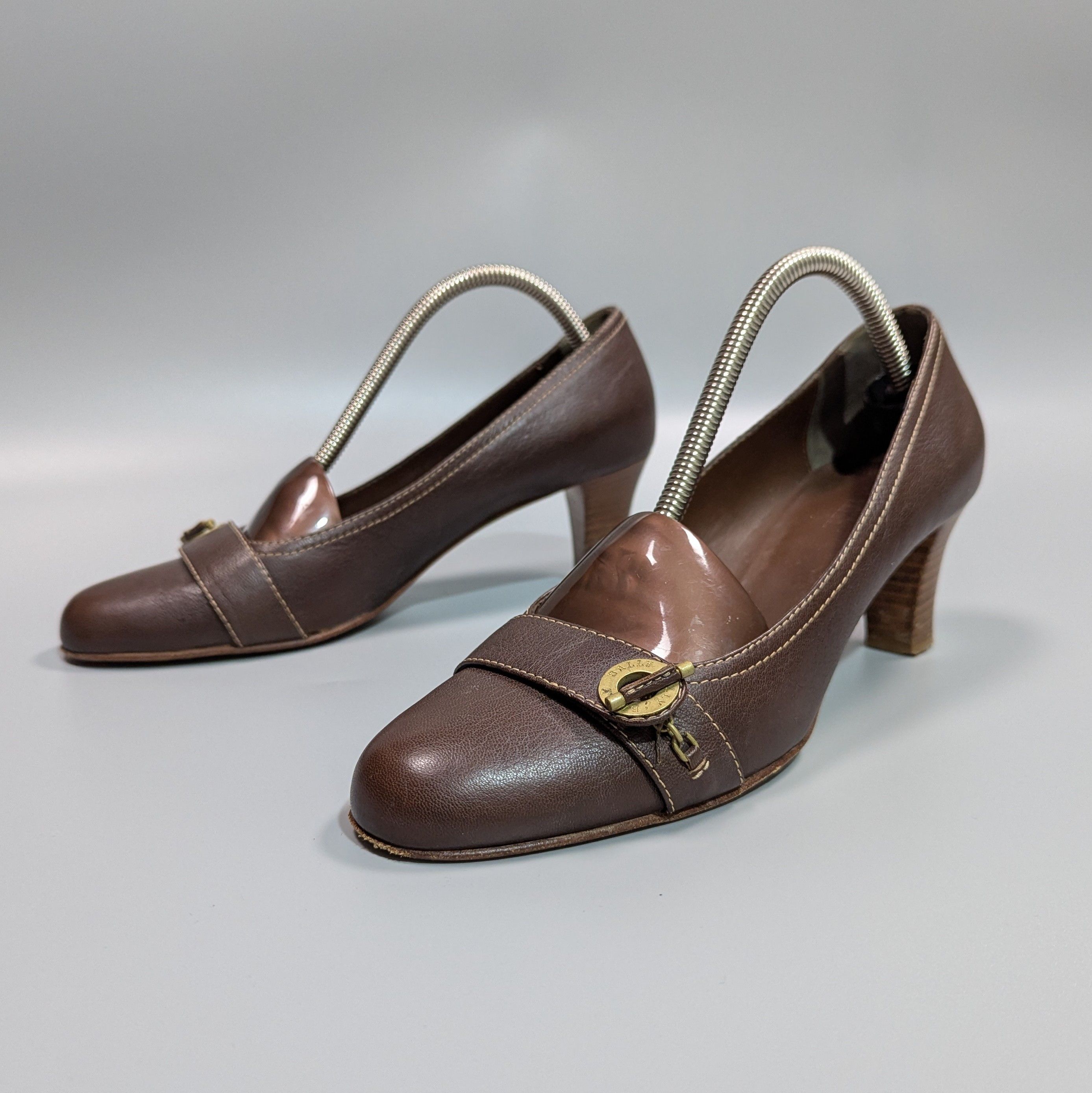 Bally BALLY Women's Leather Brown Open Luxury Shoes Size US 10.5 / IT 40.5 - 5 Thumbnail