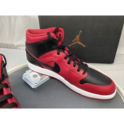 Jordan Brand Nike Air Jordan 1 Mid Reverse Bred 554724-660 Red Black Mens Size US 12 / EU 45 - 3 Thumbnail