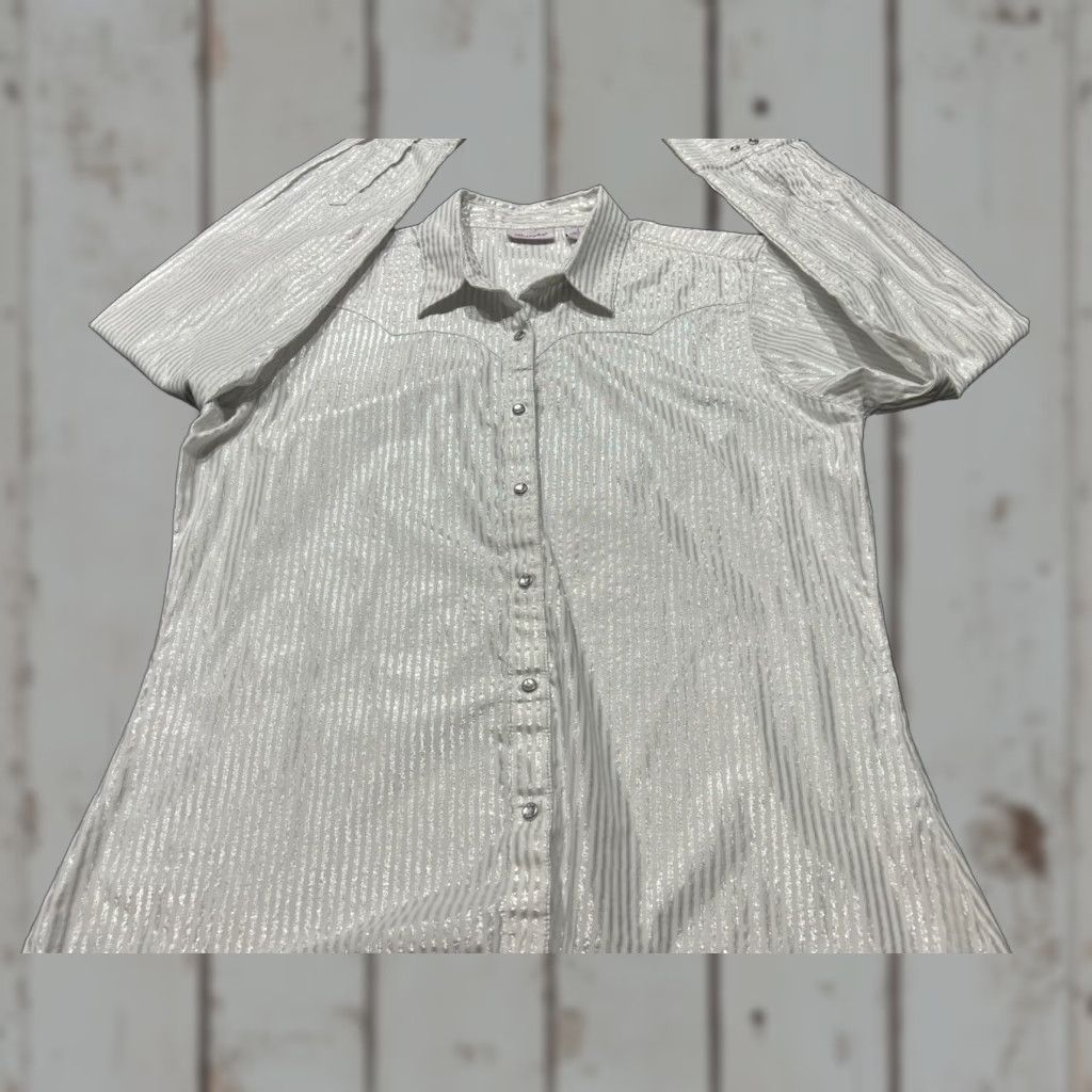 Wrangler Wrangler Shirt Button Up Long Sleeve White L Womens Metallic Striped Dress Up Large Size L / US 10 / IT 46 - 1 Thumbnail