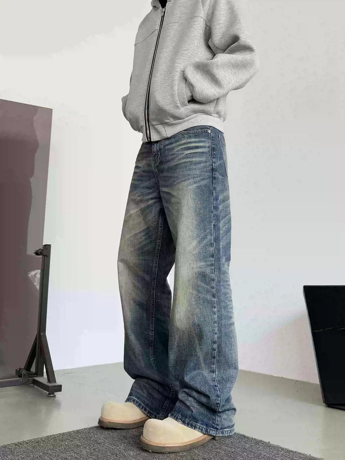 Jean Blue Washed Wide Leg Denim Jeans, Relaxed Fit Jeans Size US 28 / EU 44 - 5 Thumbnail