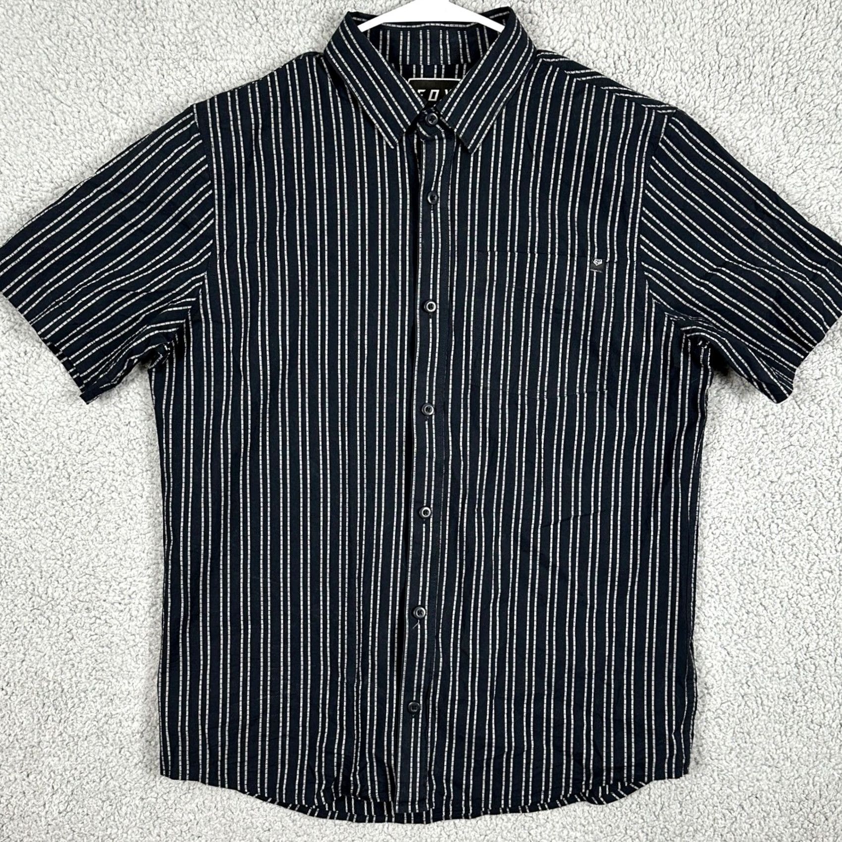 Vintage Fox Button-Up Shirt Mens Medium Black White Stripes Short Sleeve Pocket Stretch Size US M / EU 48-50 / 2 - 3 Thumbnail