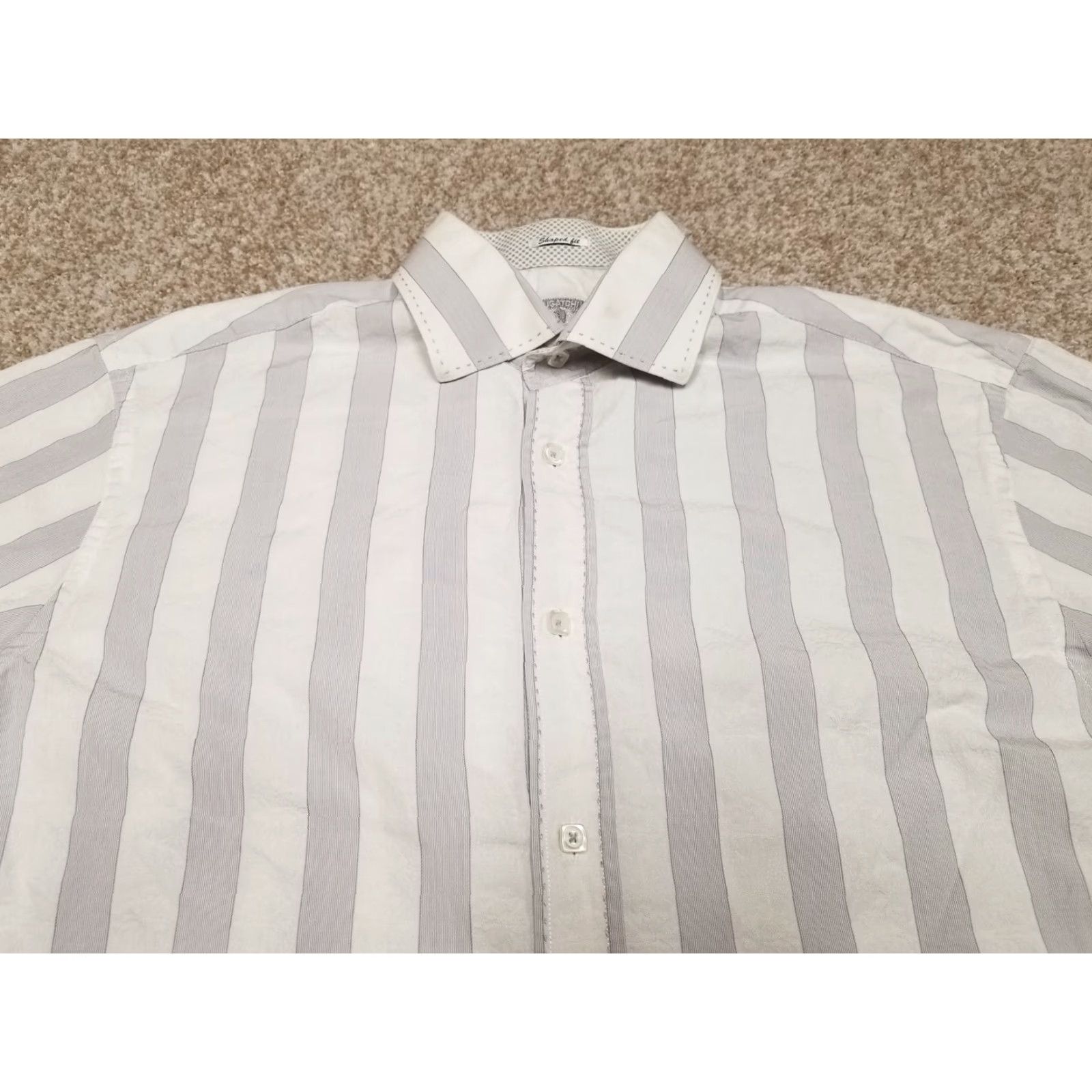 BUGATCHI BUGATCHI Shirt Mens Medium Gray Stripe Button Long Sleeve Casual Outdoor FLAWS Size US M / EU 48-50 / 2 - 2 Thumbnail