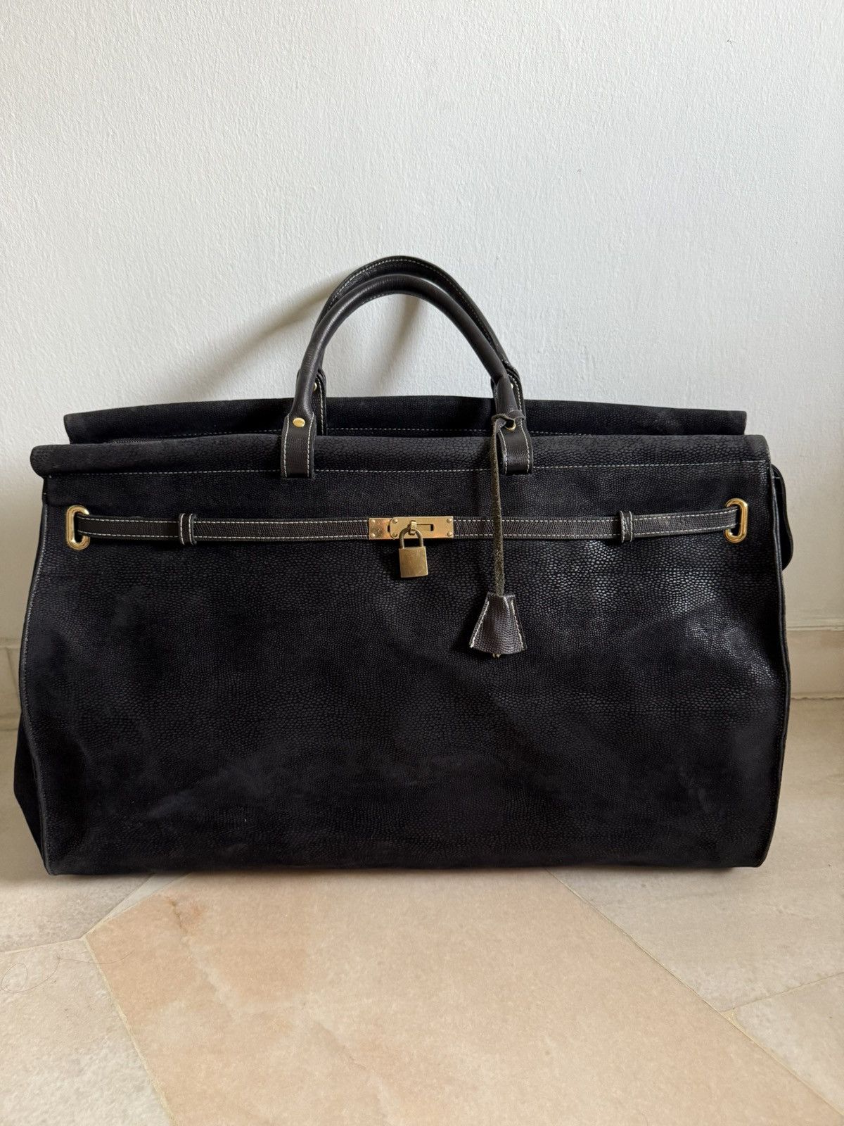 Vintage Black large leather Birkin tote bag Size ONE SIZE - 7 Thumbnail