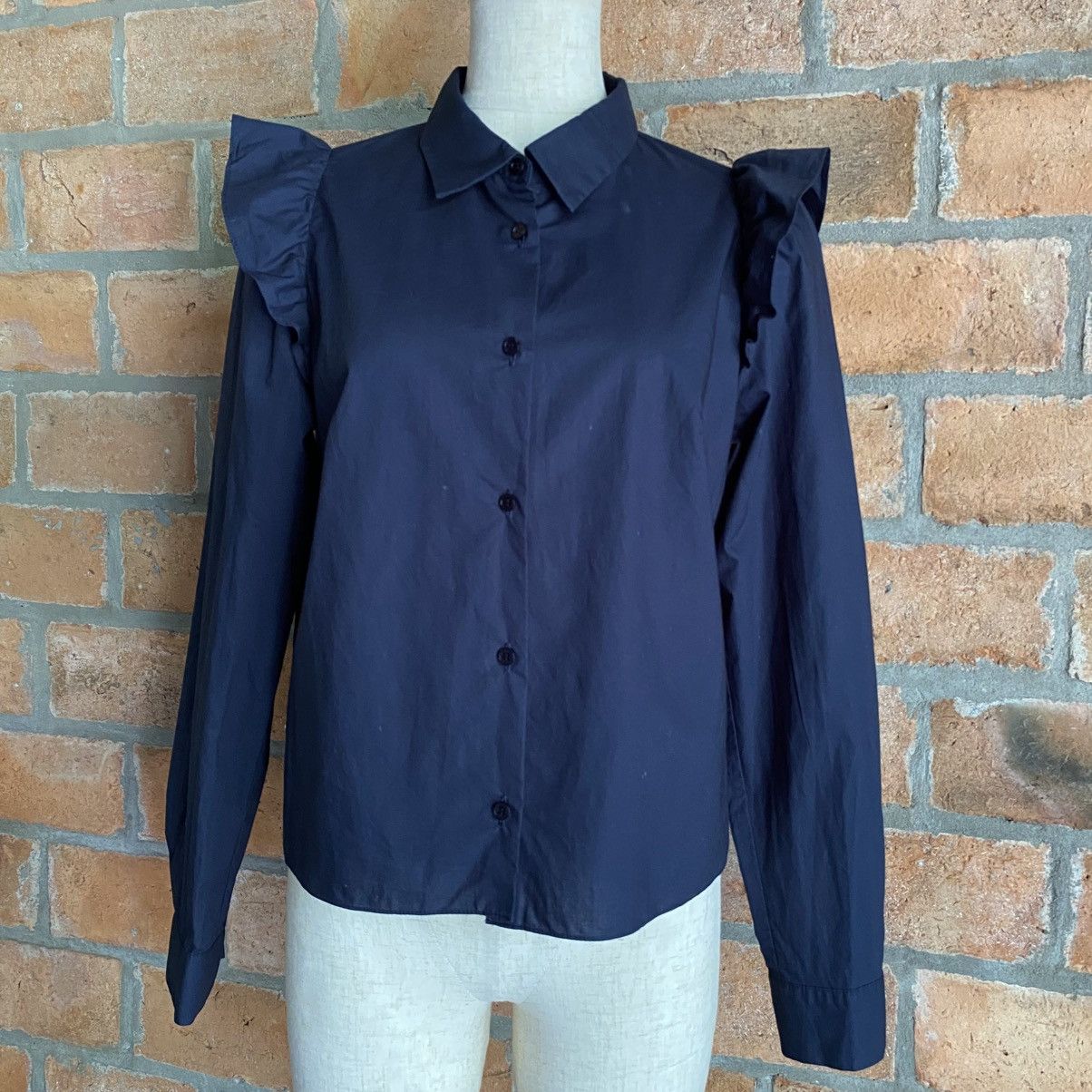 Opening Ceremony OPENING CEREMONY Navy Ruffle Shoulder Button-Up Blouse Size S / US 4 / IT 40 - 14 Thumbnail