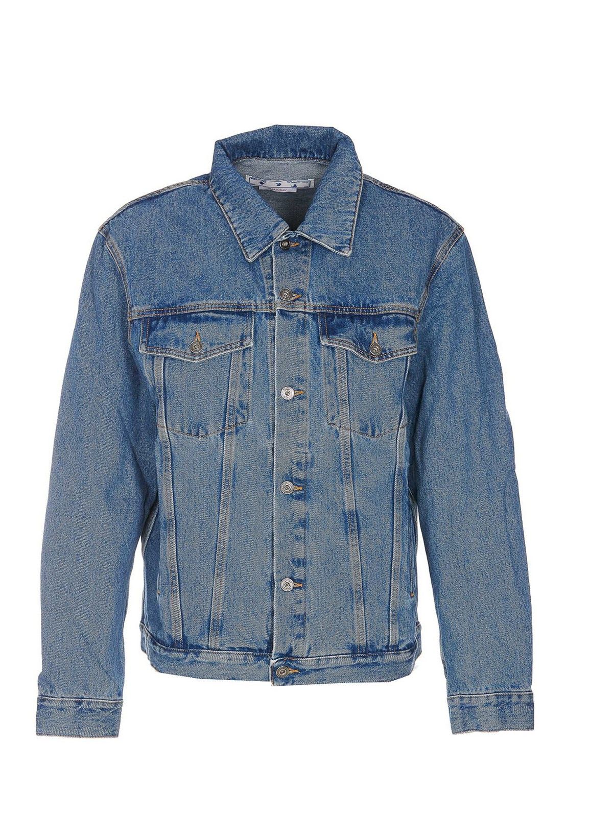 Off-White o1gr1nt0125 Skate Denim Jacket in Medium Blue Size US XS / EU 42 / 0 - 1 Thumbnail