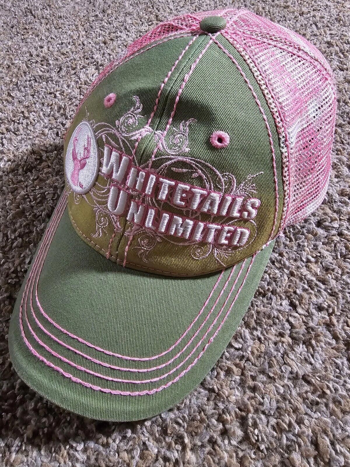 Designer Women's Whitetails Unlimited Embroidered Pink Green Hat Size ONE SIZE - 1 Thumbnail