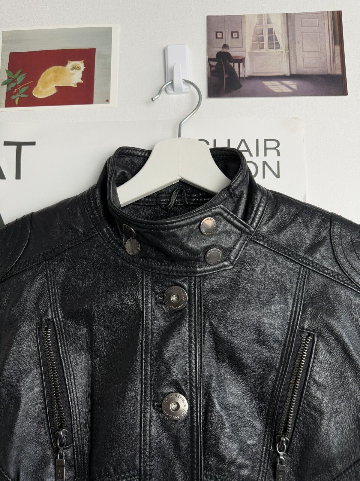 Vintage Black cropped moto biker leather jacket S archive 90s