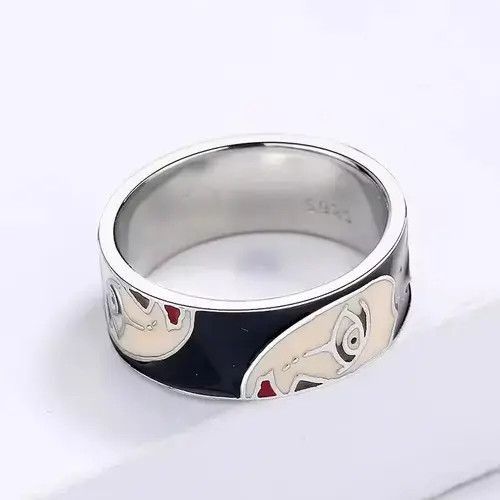 Japanese Brand × Jewelry × Vintage Creative Handmade Irregular Half Face Enamel Heart Ring Size ONE SIZE - 2 Thumbnail