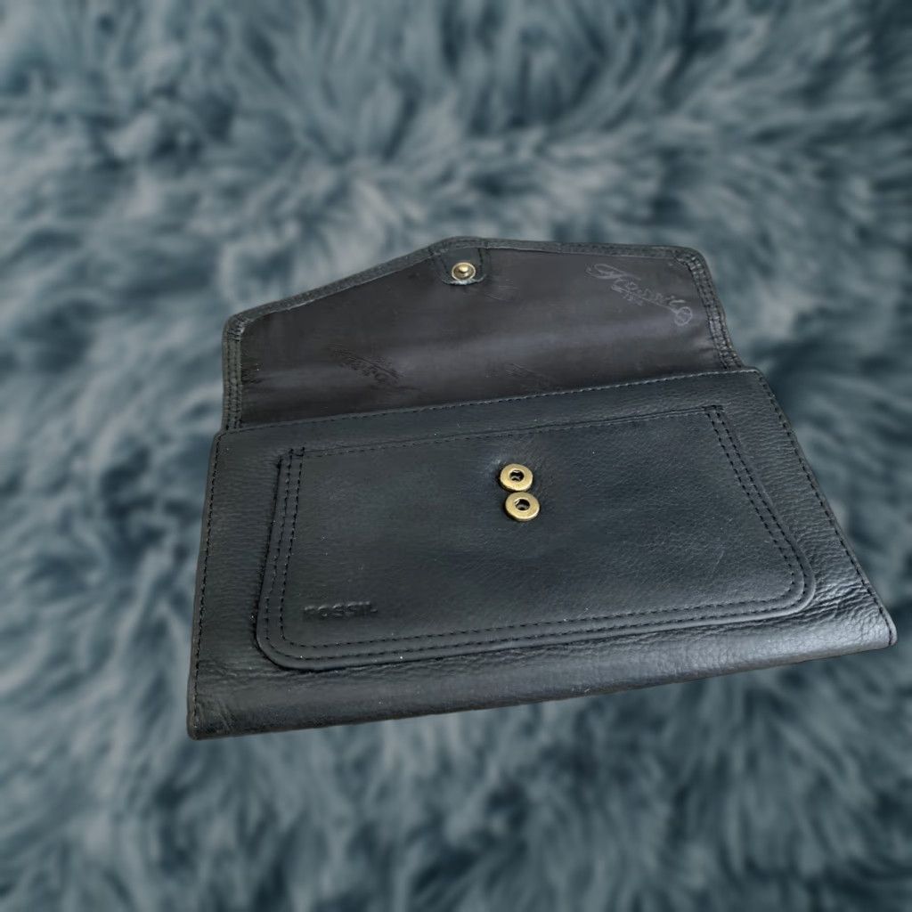 Fossil Fossil Wallet Womens Black Pebbled Leather Tri Fold Clutch Zip-Around Coin Zip Wallet Women Size ONE SIZE - 1 Thumbnail