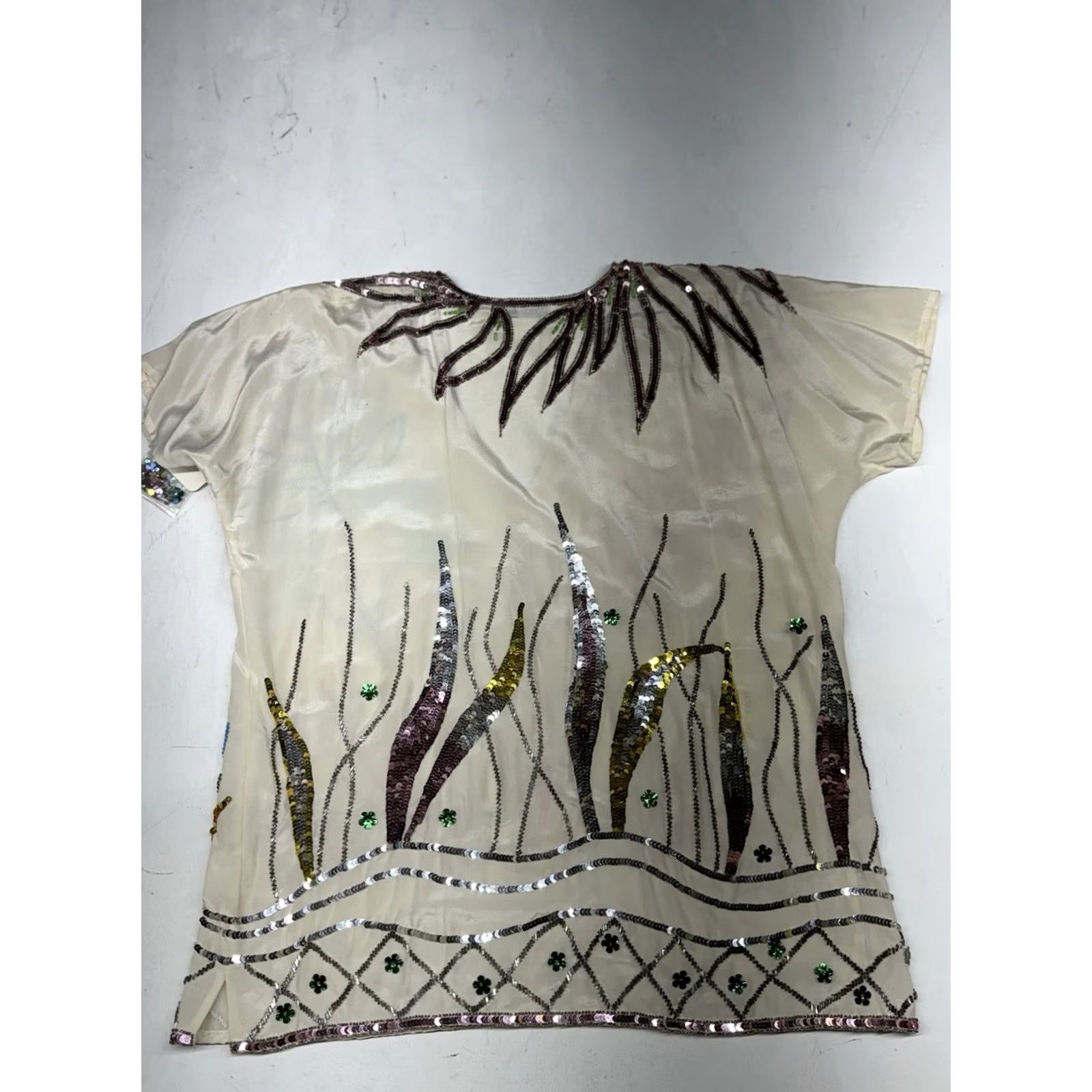 Vintage VINTAGE 80s Beaded Silk Floral Pajama Lounge Suit Argenti Ivory Women's M Silk Boho Cream Sequin Floral 1980s Womens Size M / US 6-8 / IT 42-44 - 6 Thumbnail