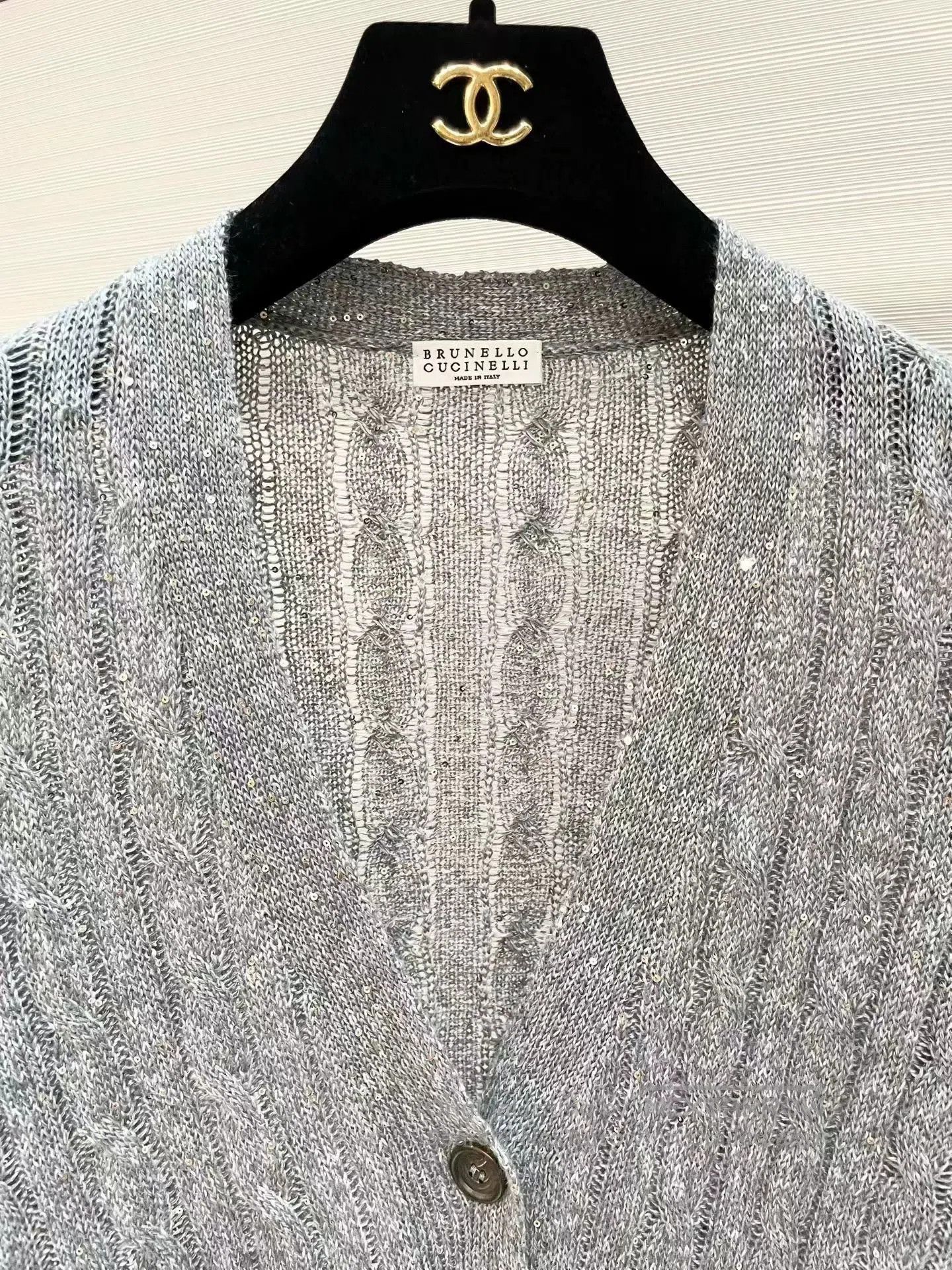 Brunello Cucinelli Brunello Cucinelli Gray Sequin Knit Cardigan. Size US XS / EU 42 / 0 - 3 Thumbnail