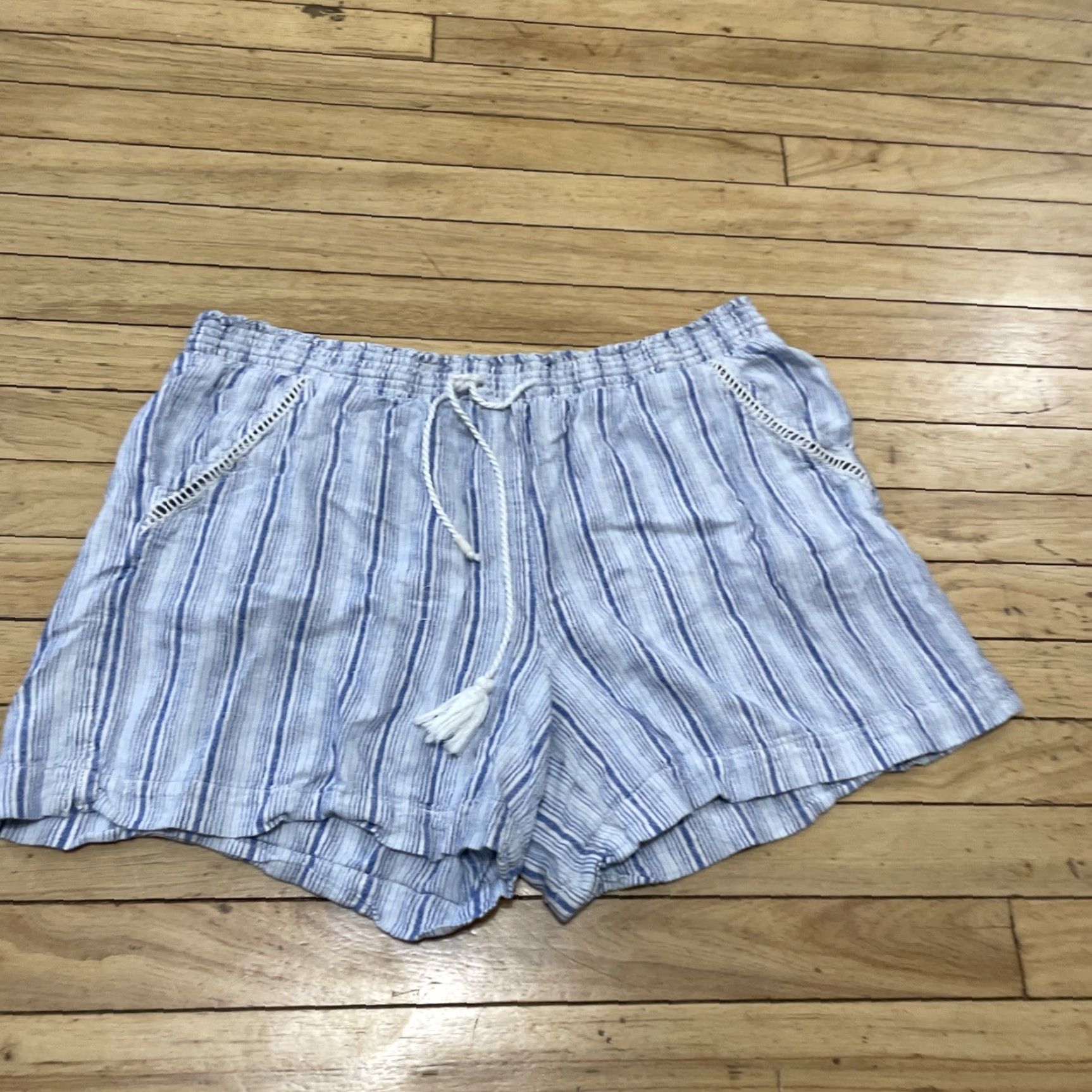 Vintage VINTAGE Briggs Light Linen Shorts Women XL Blue White Lace Drawstring Coastal Boho 36x4 Size 40" / US 18 - 3 Thumbnail