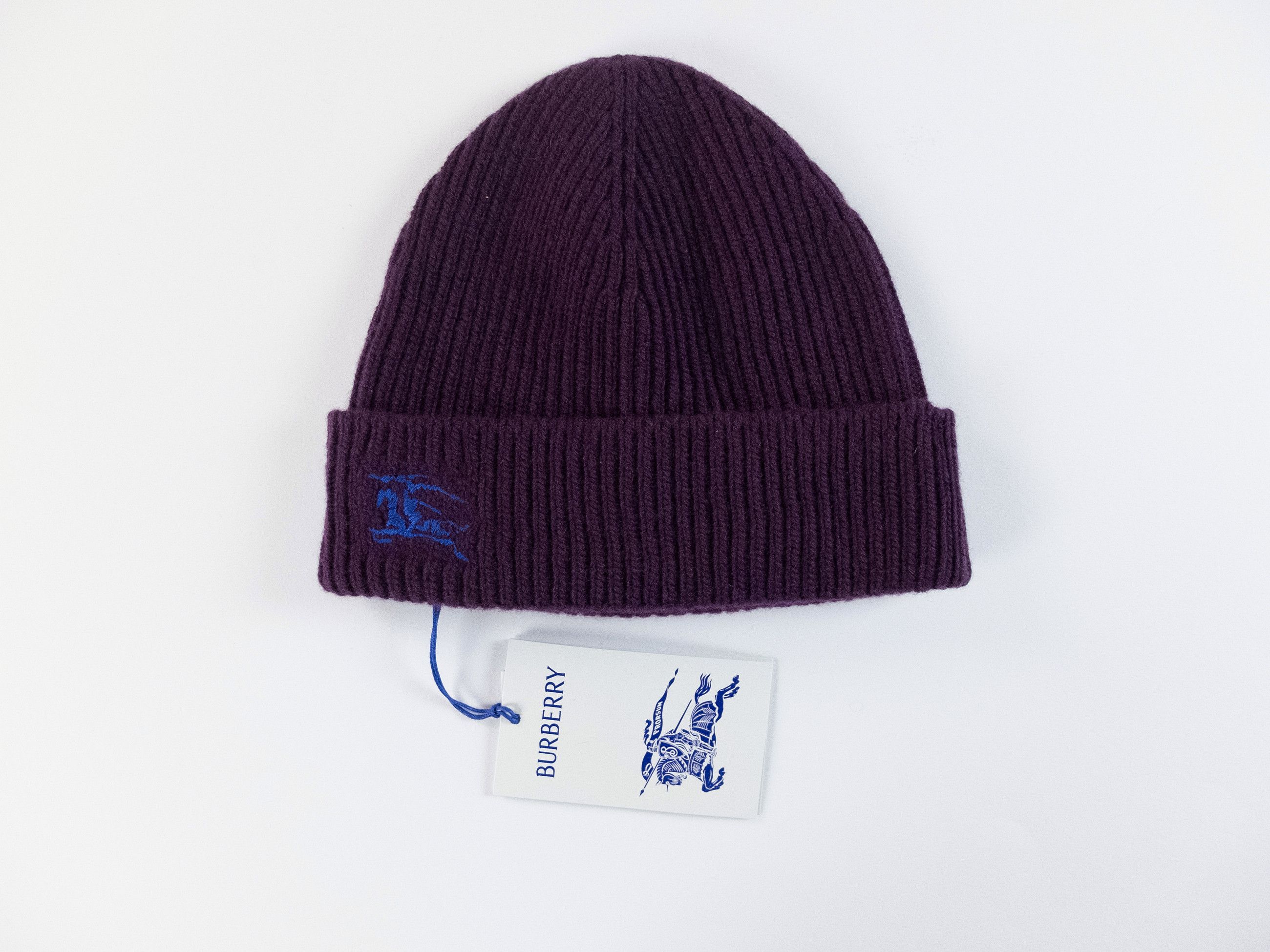 Burberry BURBERRY EKD logo embroidered purple cashmere beanie hat Size ONE SIZE - 4 Thumbnail