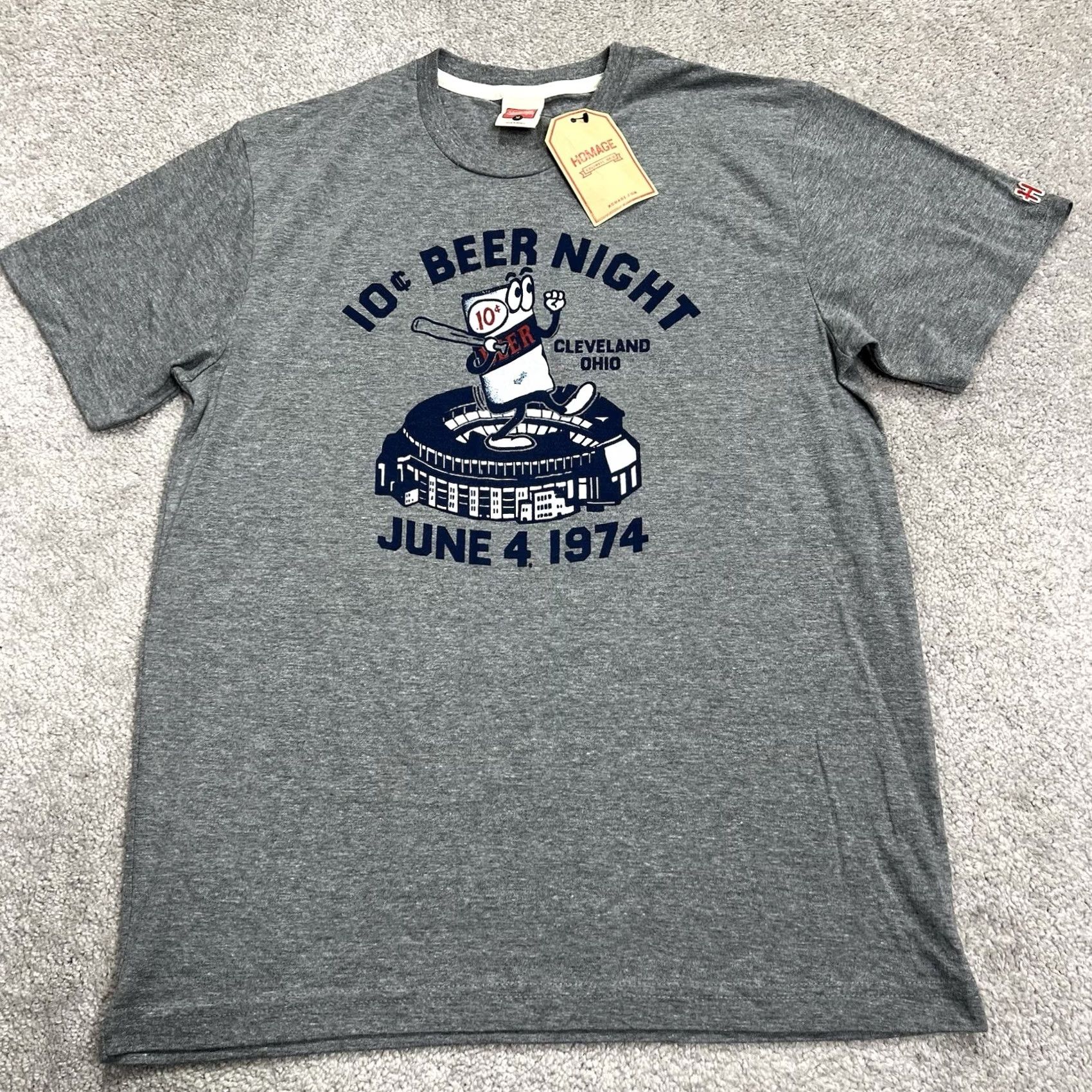 Vintage Homage T-Shirt Mens Size M Gray Cleveland Ohio 10 Cent Beer Night Baseball New NWT Crew Neck Short Sleeve Shirt Size US M / EU 48-50 / 2 - 2 Thumbnail