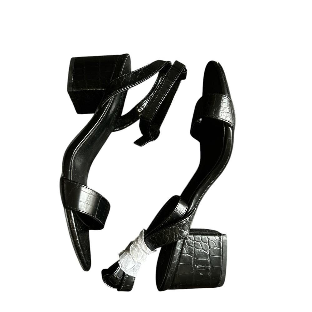 Designer Brand new Black Croc-Embossed Block Heel Sandals Size US 8 / IT 38 - 1 Thumbnail