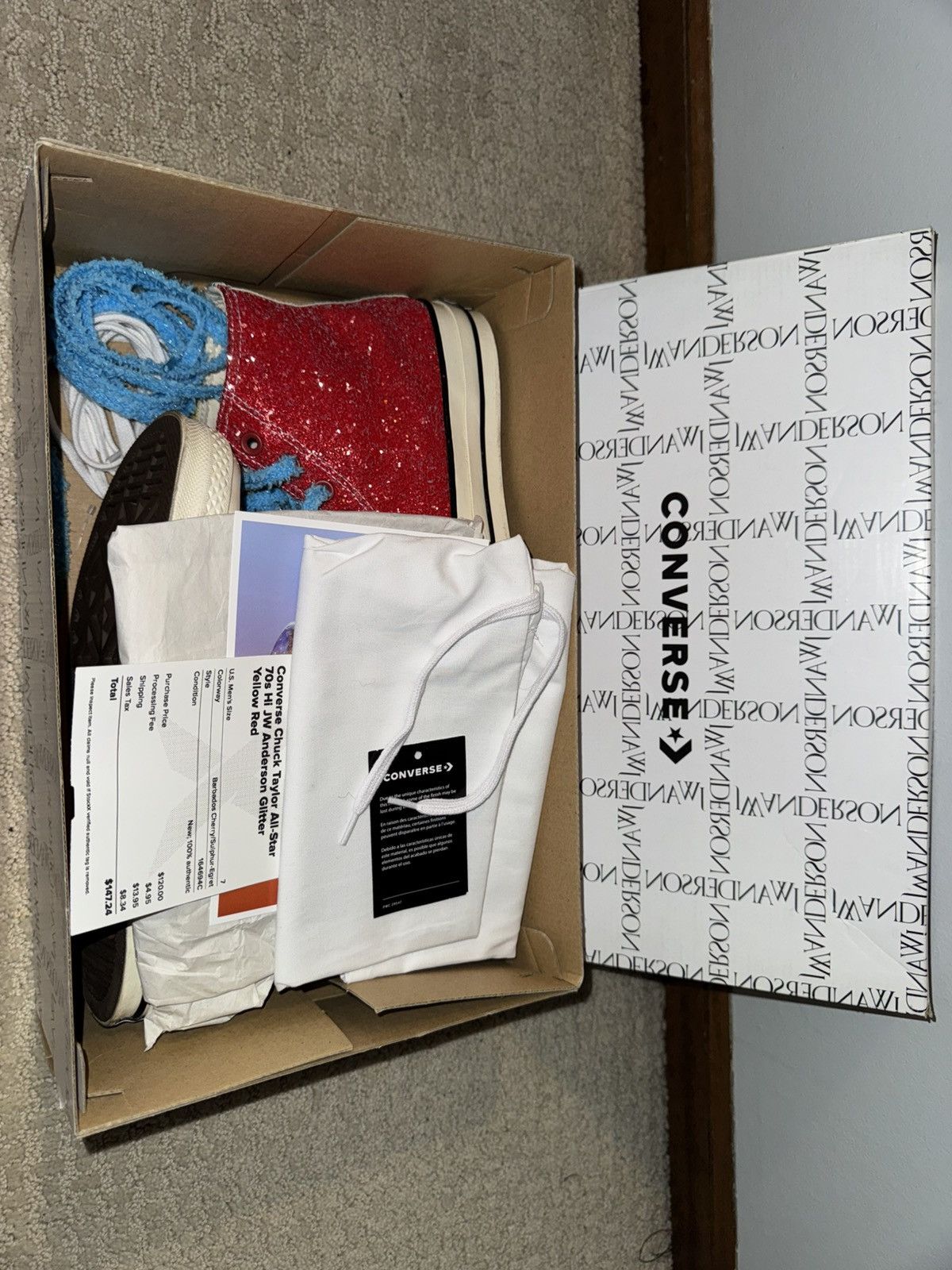 Converse × JW Anderson Converse X JW Anderson Glitter Barbados Cherry/Sulphur-Egret Size US 7 / EU 40 - 2 Thumbnail