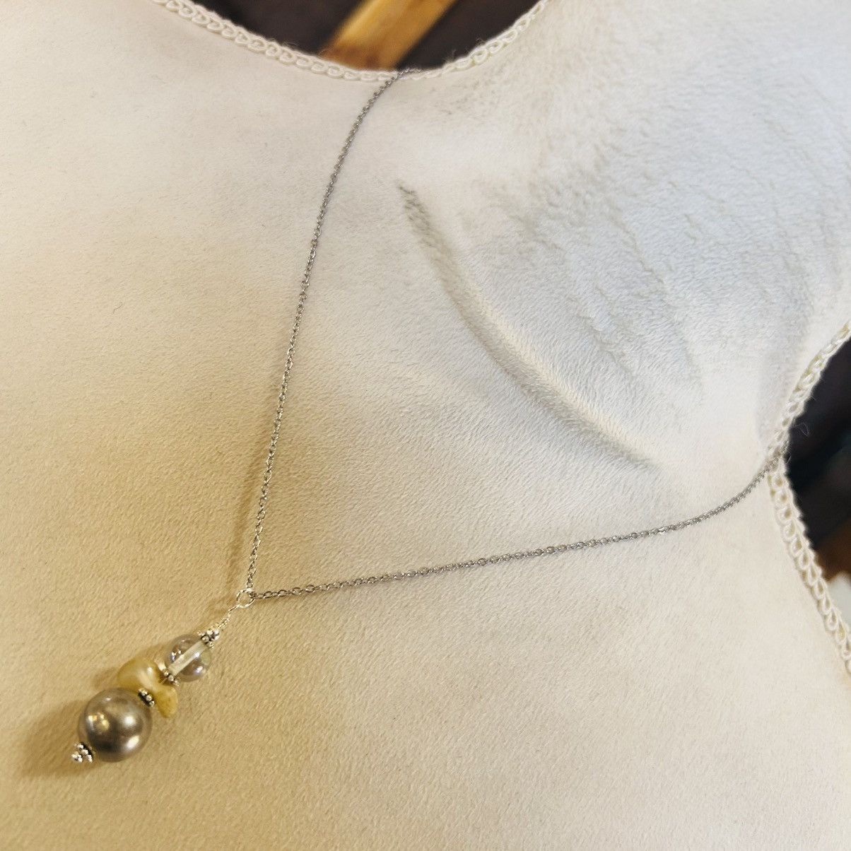 Vintage Handcrafted vintage bead drop pendant on chain necklace Size ONE SIZE - 2 Thumbnail