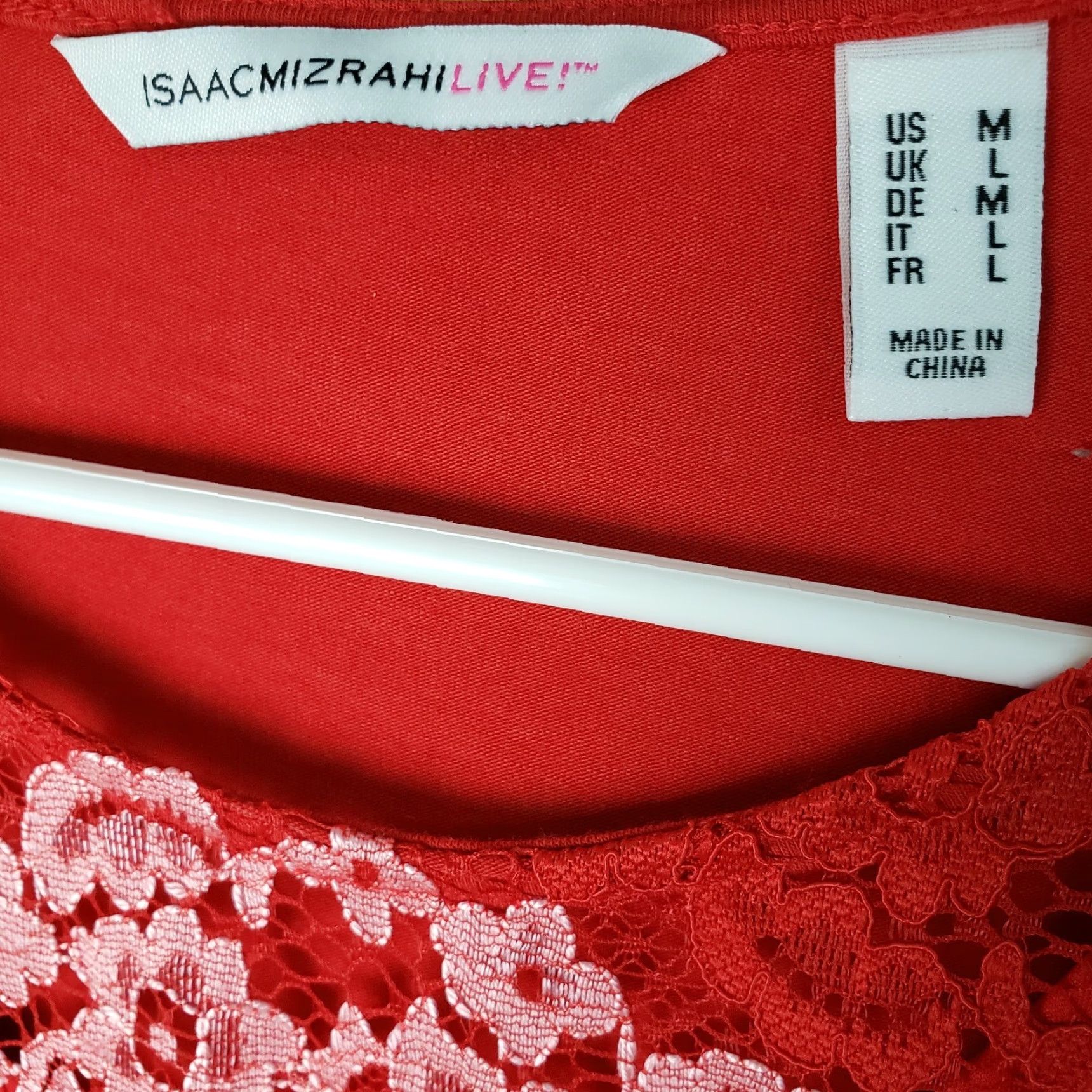 Isaac Mizrahi Isaac Mizrahi Live Womens Top Shirt Medium Red Lace Overlay Short Sleeve Size M / US 6-8 / IT 42-44 - 5 Thumbnail
