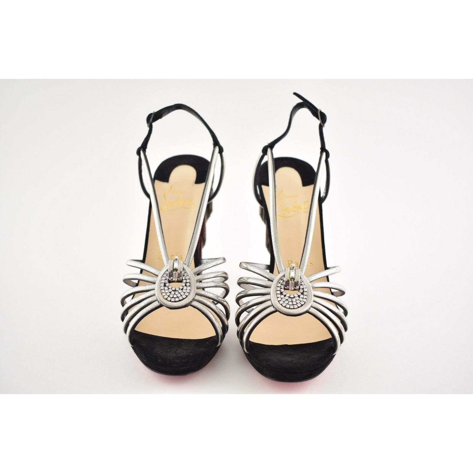 Christian Louboutin Jeanarlow 120 Black Silver Chain Sandal Heel Pump 36.5 Size US 6.5 / IT 36.5 - 7 Thumbnail
