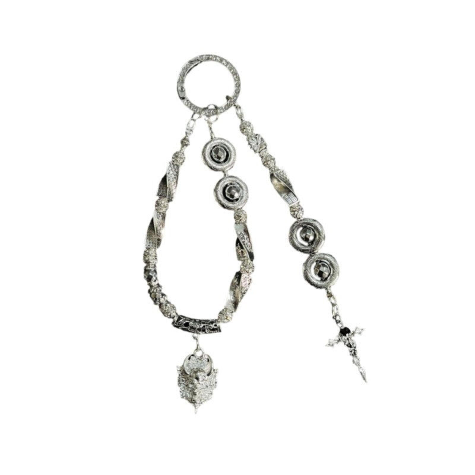 Jewelry Silver Iris Crystal Keychain | Flower Cross Skull Charm Size ONE SIZE - 5 Thumbnail