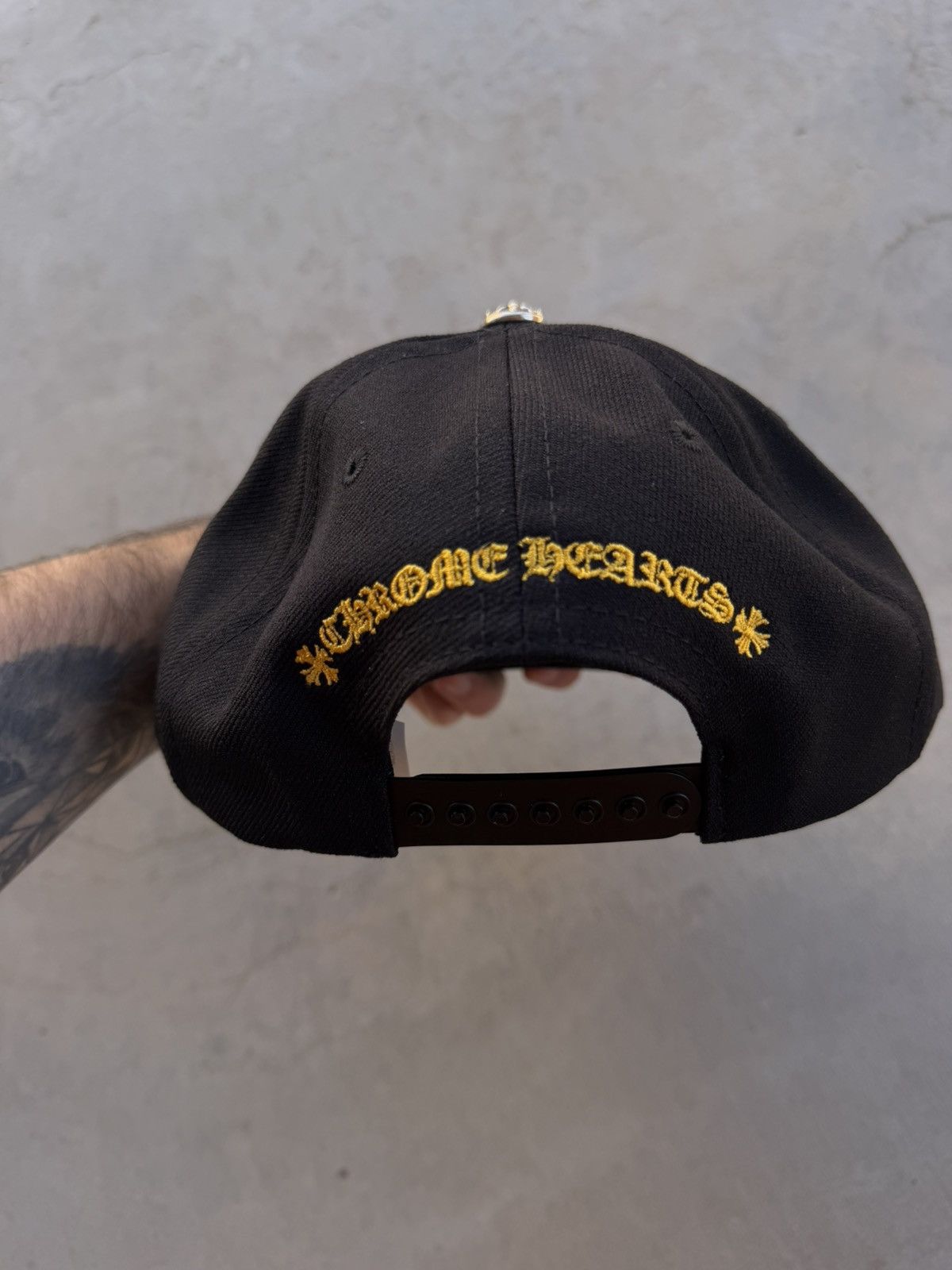 Chrome Hearts Chrome Hearts Black Snapback Hat – Gold Gothic CH Logo New Size ONE SIZE - 4 Thumbnail