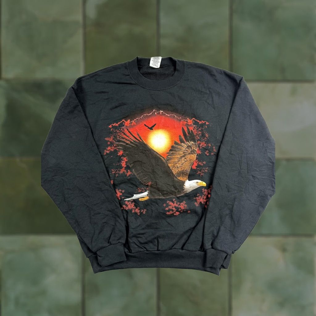 Jerzees Jerzees Sweatshirt Mens Large Black Fleece Crewneck Graphic Print Bald Eagle Sunset Winter Nature Animals Logo Regular Fit Front Chest Size US L / EU 52-54 / 3 - 1 Thumbnail