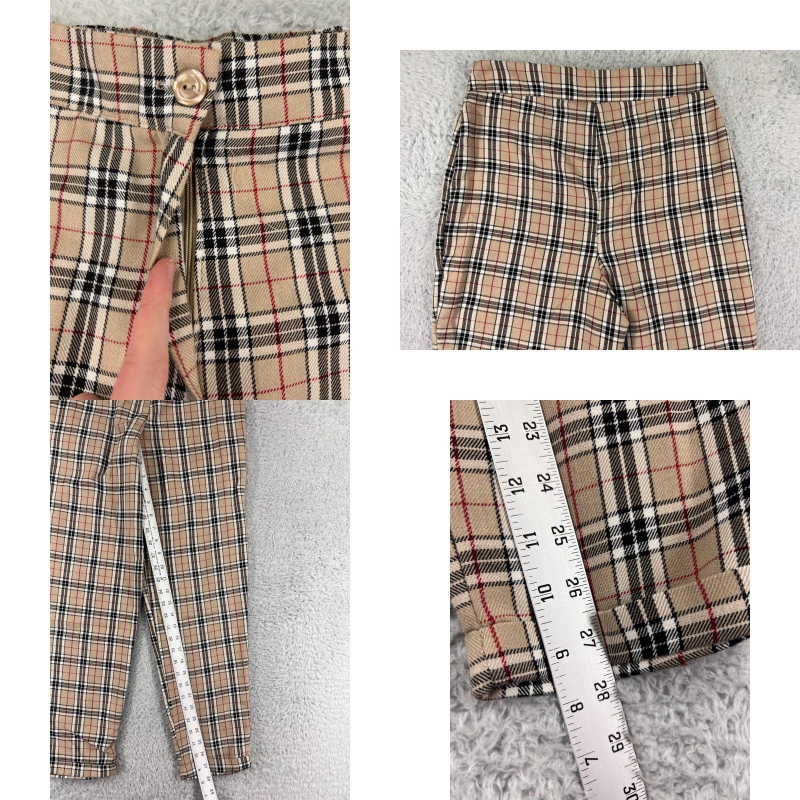Nasty Gal Nasty Gal Pants Womens 6 Beige Plaid Polyester Blend Zip Fly Casual Wear Size 28" / US 6 / IT 42 - 8 Thumbnail