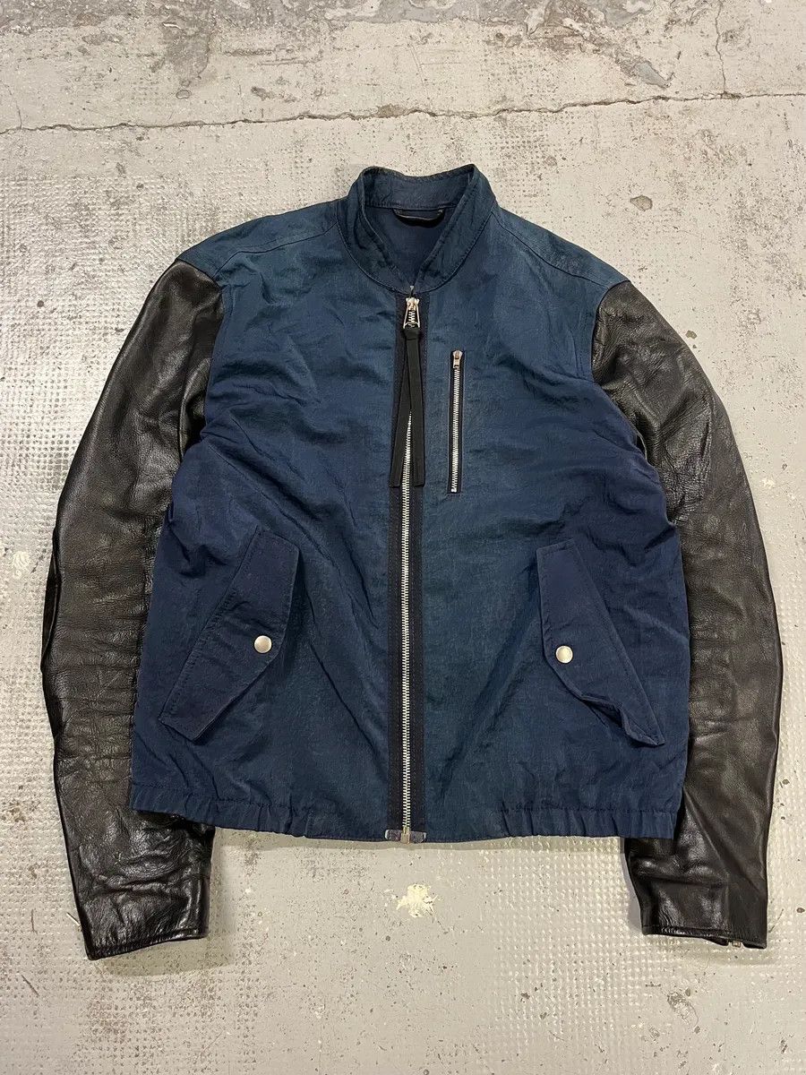 Acne Studios SS2013 Acne Studios Constrast Hybrid Leather & Nylon Navy Bomber Jacket Size US M / EU 48-50 / 2 - 1 Thumbnail