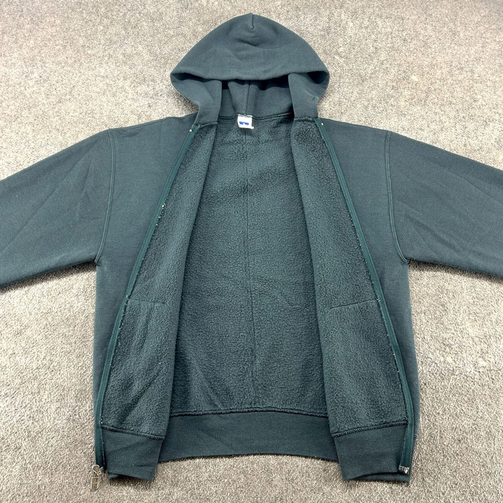 Russell Athletic VINTAGE Russell Athletic Hoodie Mens L Green Full Zip Hooded Cotton Blend Fleece Logo Zipper 90s Size US L / EU 52-54 / 3 - 3 Thumbnail