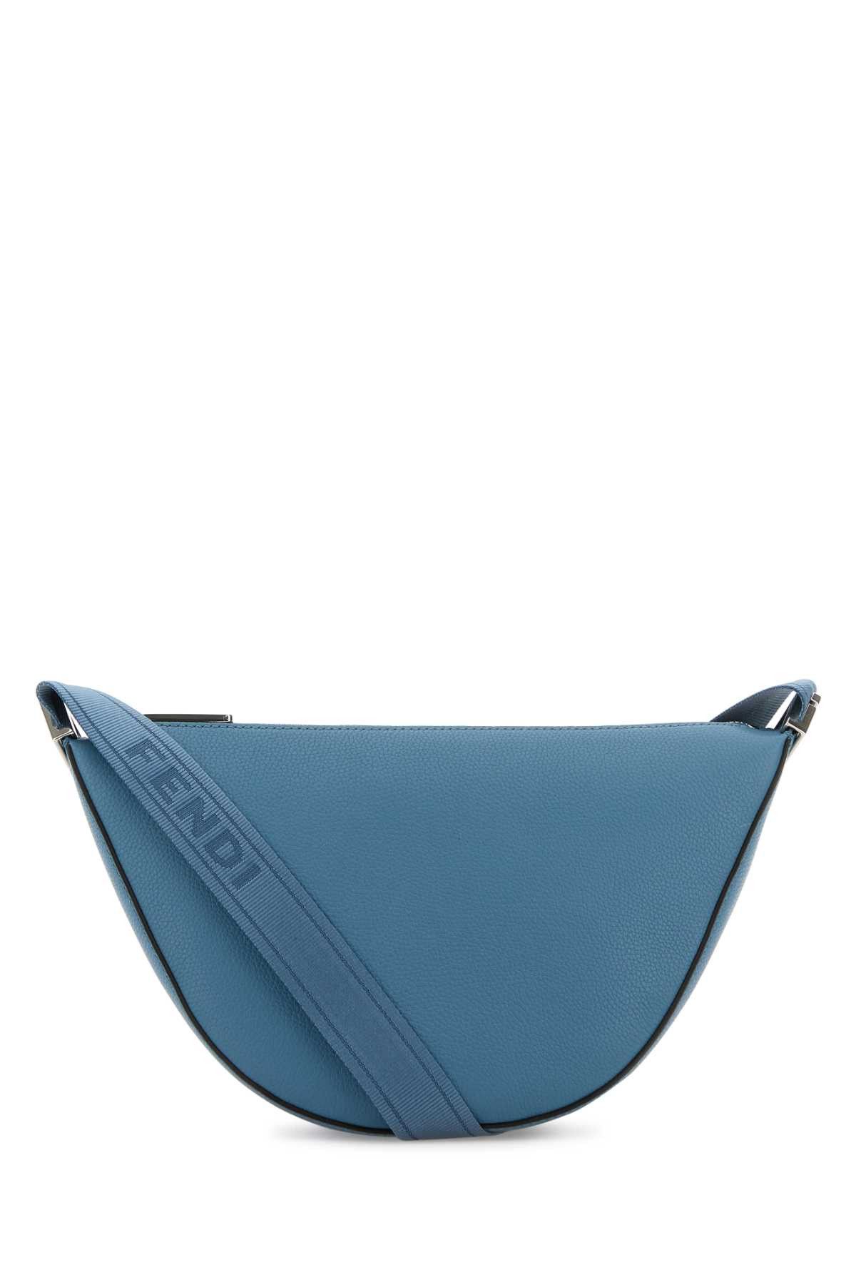 Cerulean Blue Leather Small Fendi Melon Crossbody Bag, Men's