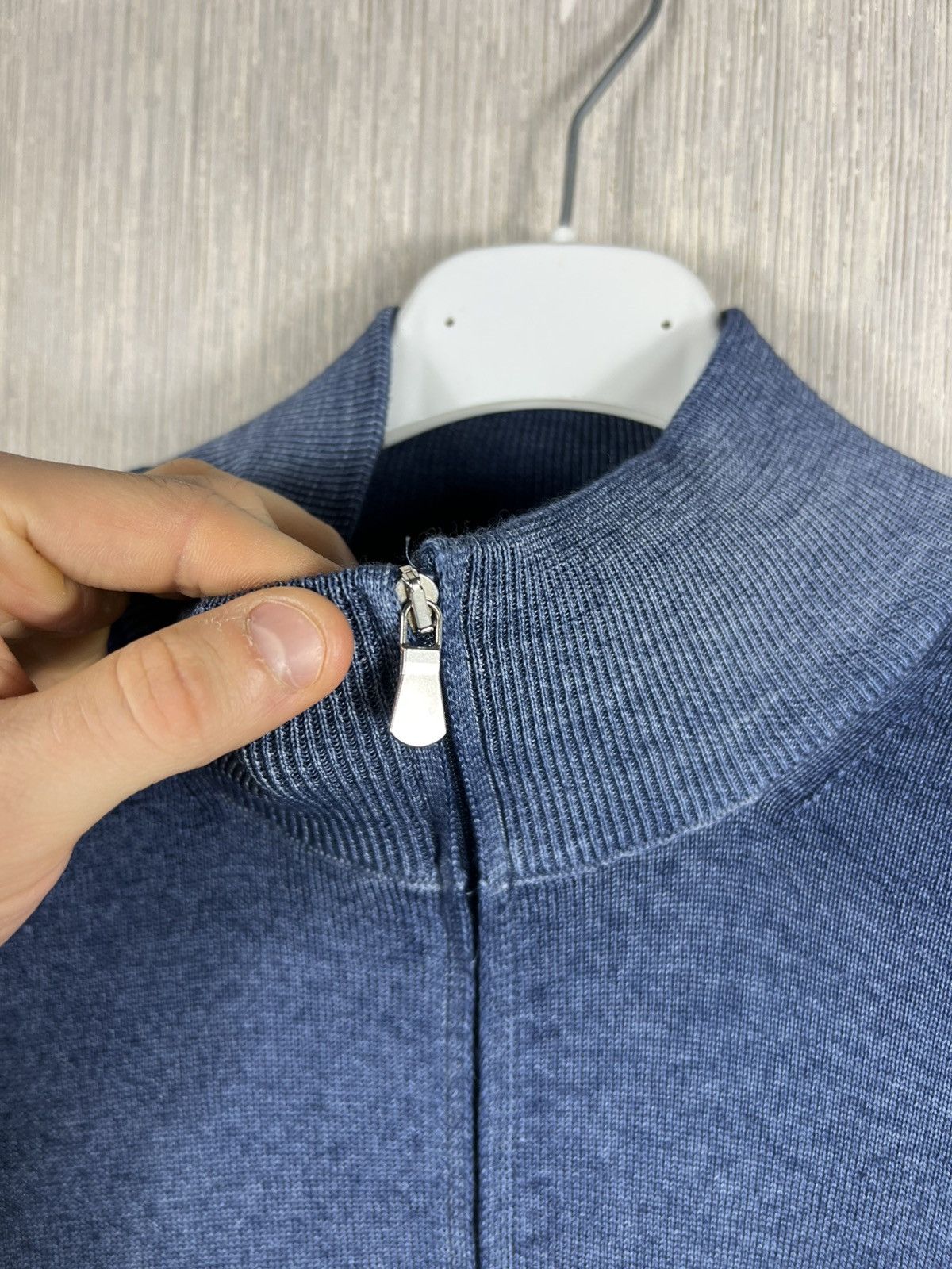 Gran Sasso Gran Sasso virgin wool merino quarter half zip sweater navy Size US L / EU 52-54 / 3 - 14 Thumbnail