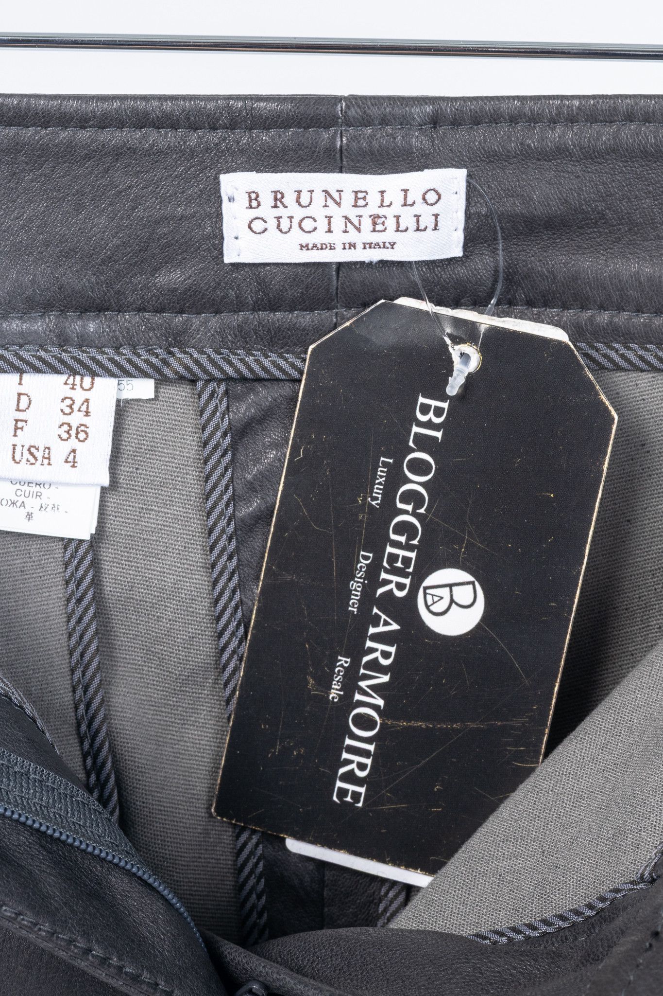 Brunello Cucinelli Brunello Cucinelli Grey Leather Quilted Moto Skinny Pants Size 27" / US 4 / IT 40 - 12 Thumbnail