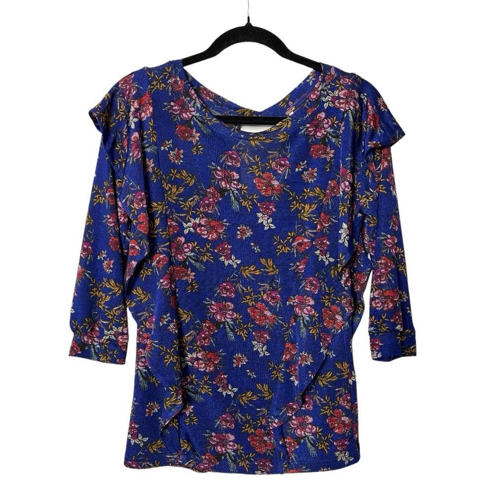 Free People Free People l Blue Floral Ruffle Blouse Small Size S / US 4 / IT 40 - 2 Thumbnail