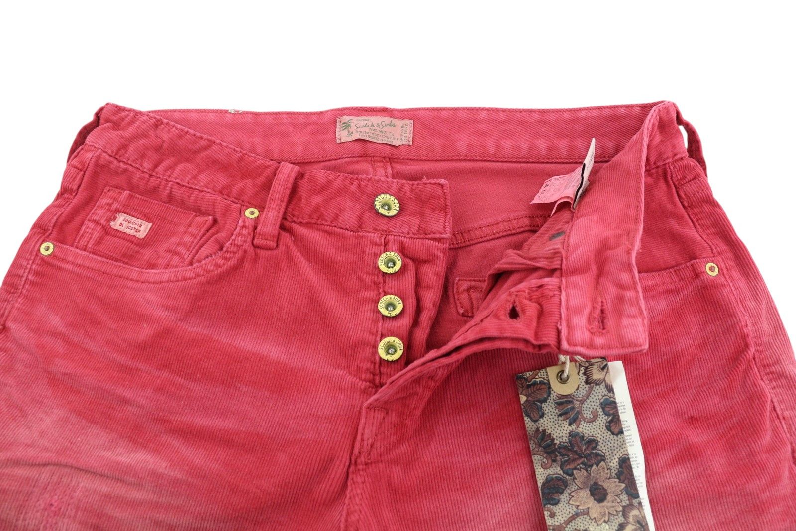 Scotch & Soda W29 Chino Corduroy Washed Red Button Fly Logo 84141 Size US 29 - 4 Thumbnail