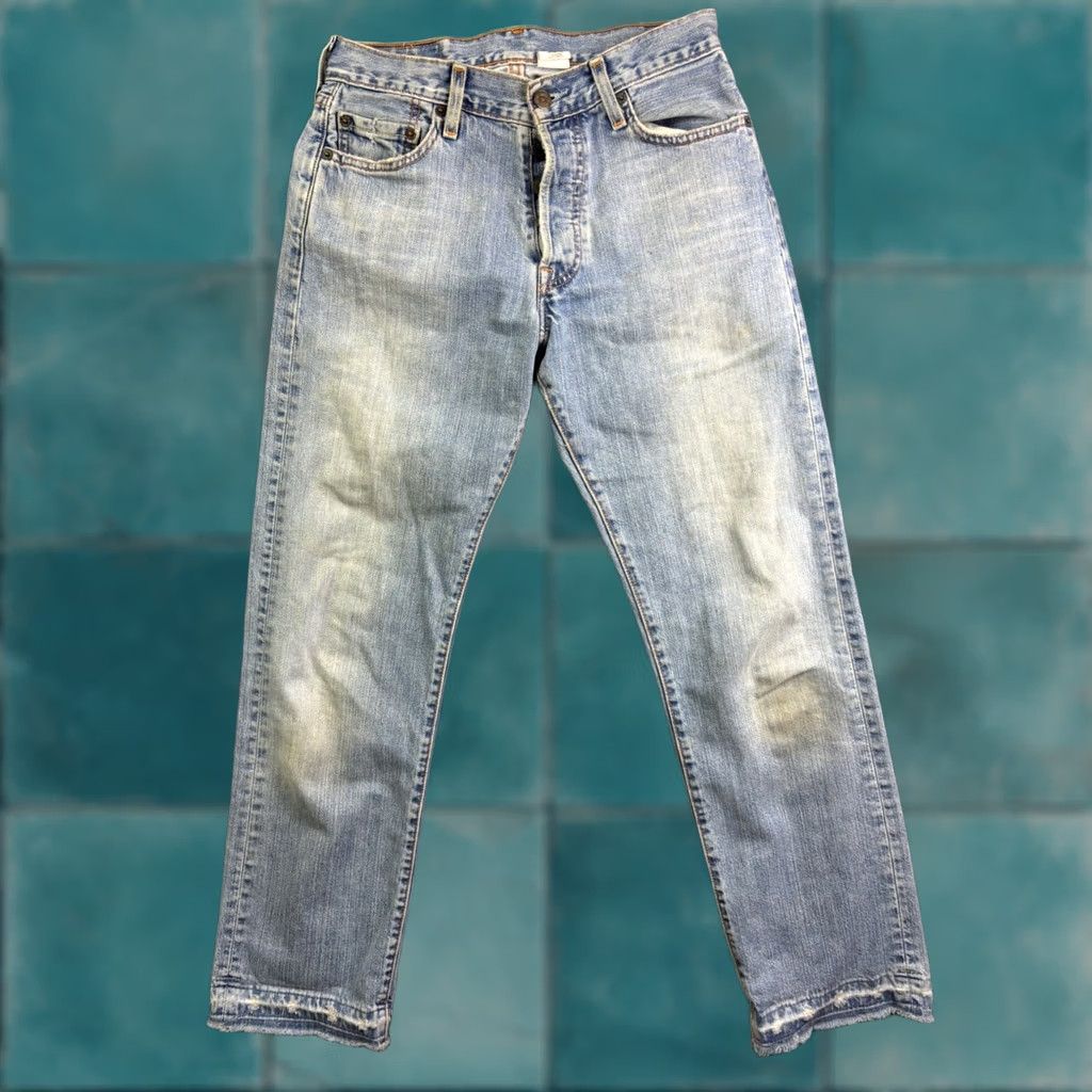 Levi's Levi's 501 Jeans Mens 29x27 Light Wash Distressed Raw Hem Button Fly Straight Denim Vintage Western Mid Rise Carry Pocket Pants Size US 29 - 1 Thumbnail