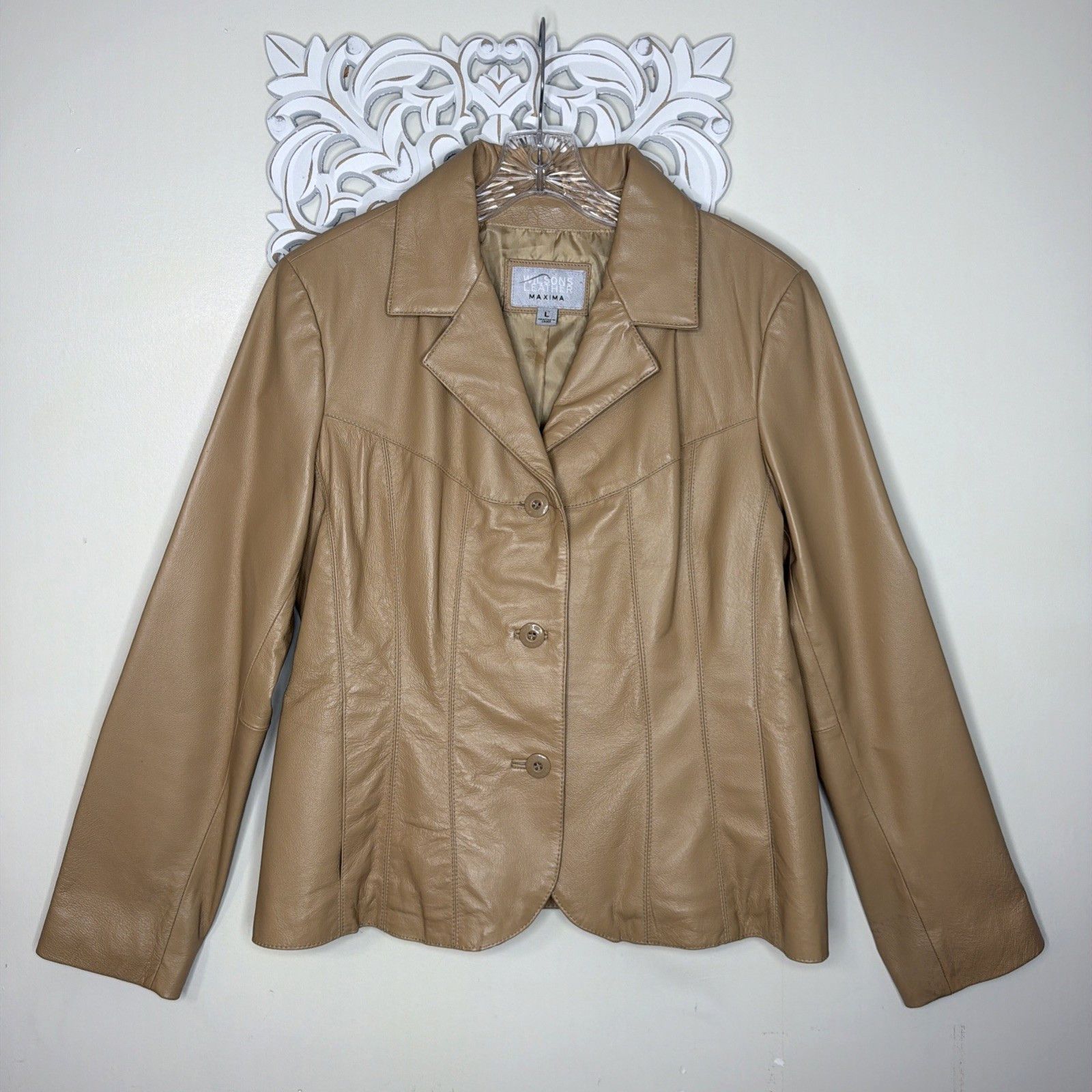 Wilsons Leather WILSONS Leather Maxima Women's L Button Front Lined TAN Size L / US 10 / IT 46 - 1 Thumbnail