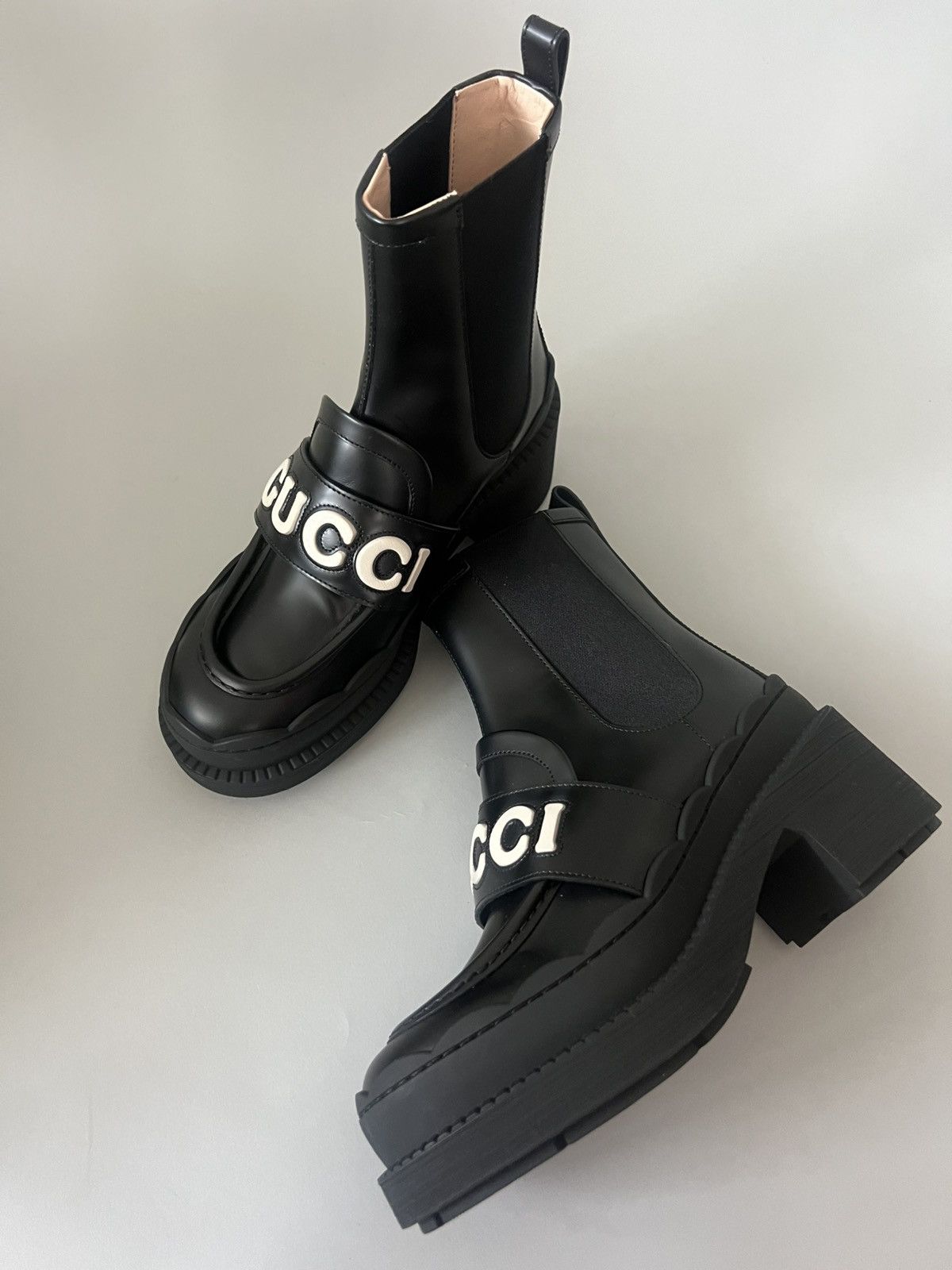 Gucci Leather Platform Boots with white Gucci Logo Size US 9.5 / IT 39.5 - 4 Thumbnail